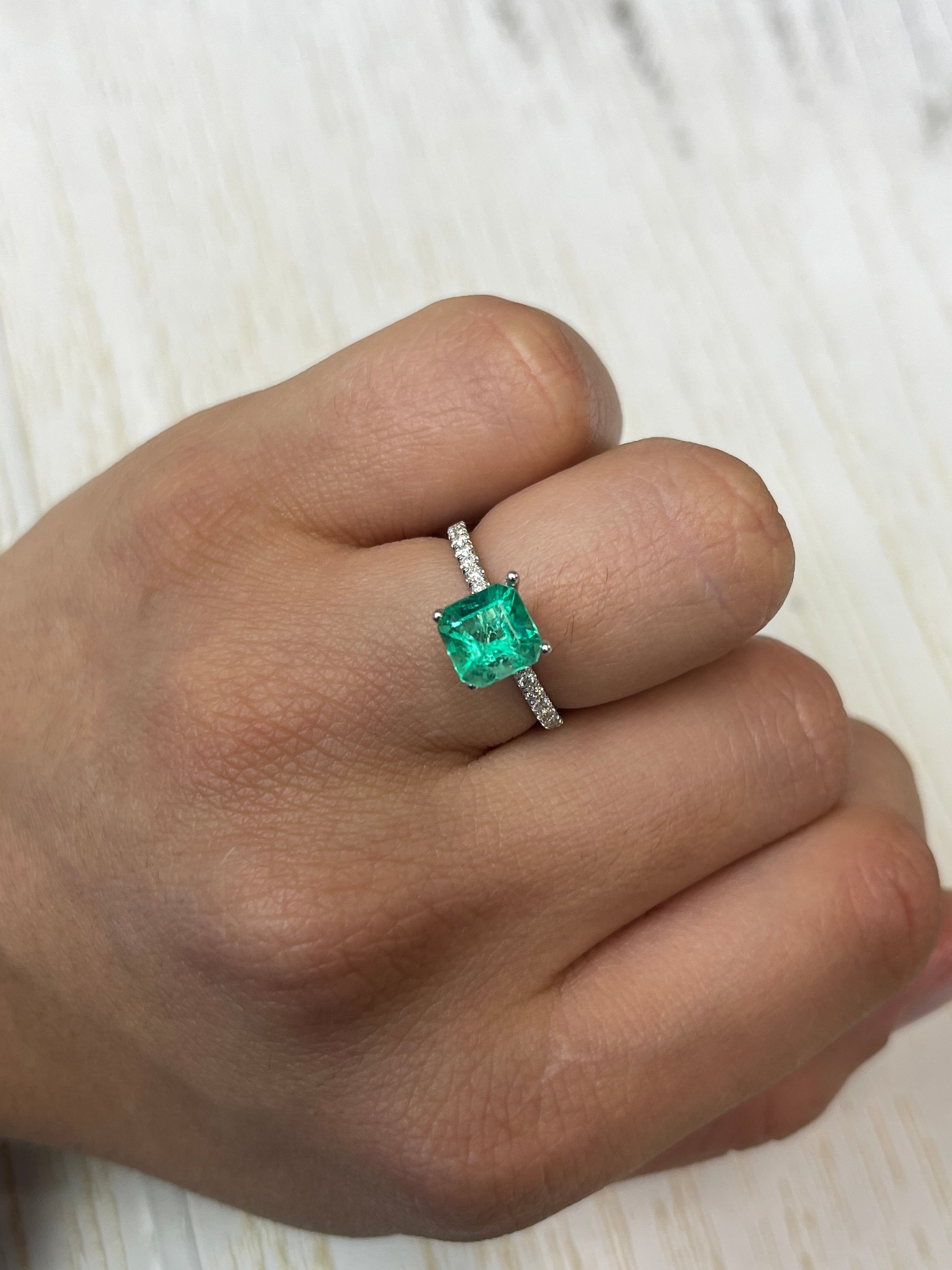 1.64 Carat Natural Colombian Emerald - 7.4x7.3mm Yellowish Green Asscher Cut Loose Gemstone for Jewelry Making, Engagement Rings & Fine Collections