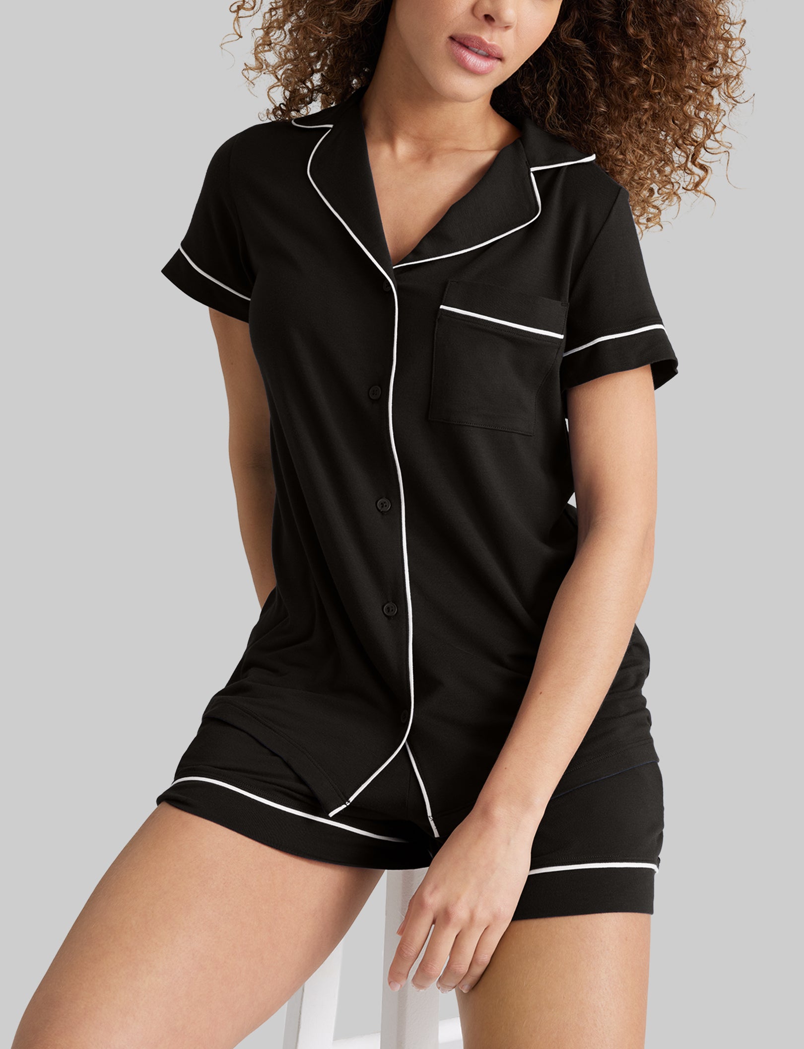Women's Soft Cotton Pajama Set - Comfortable Sleepwear Top & Shorts for Lounge, Travel & Relaxation at Home