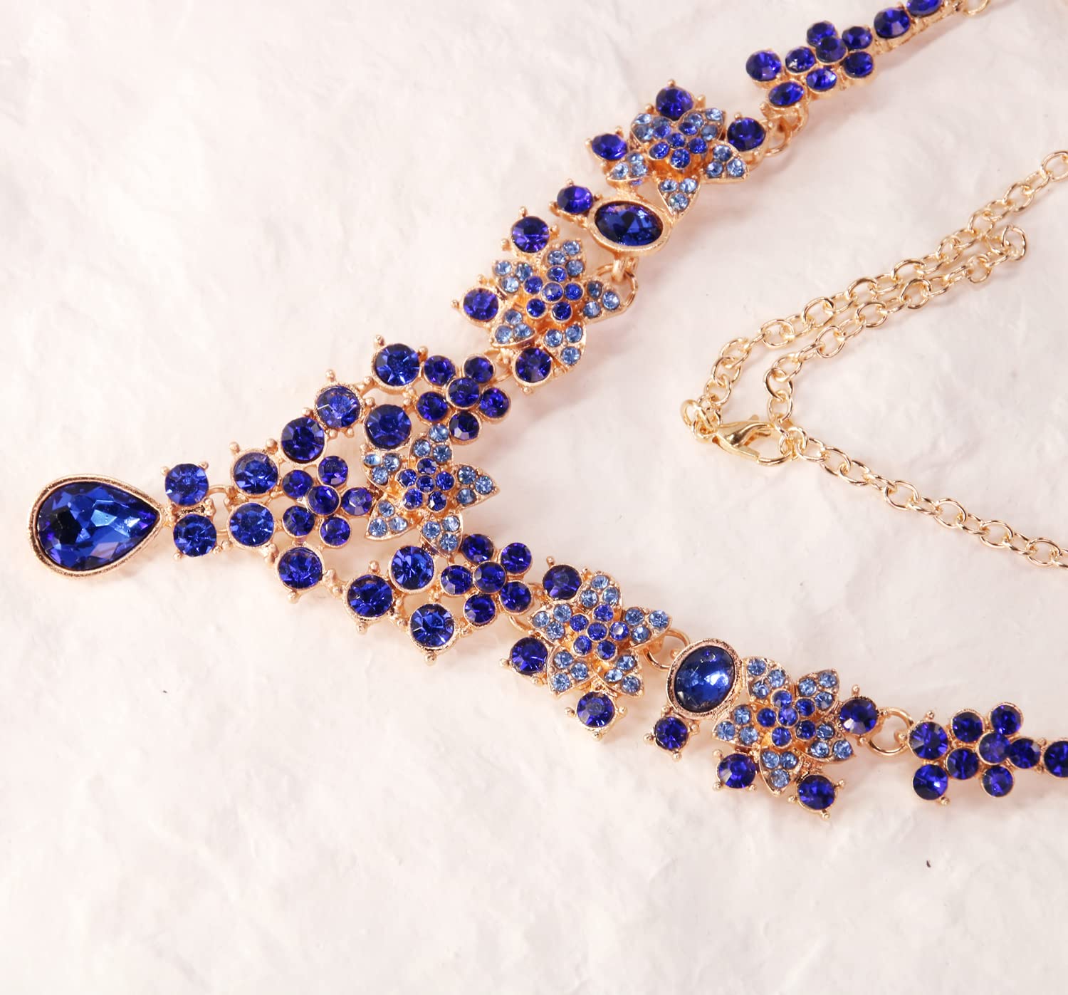 Elegant Floral Bridal Jewelry Set - Crystal Teardrop Necklace & Dangle Earrings for Women | Perfect for Weddings, Prom, Anniversary & Formal Occasions