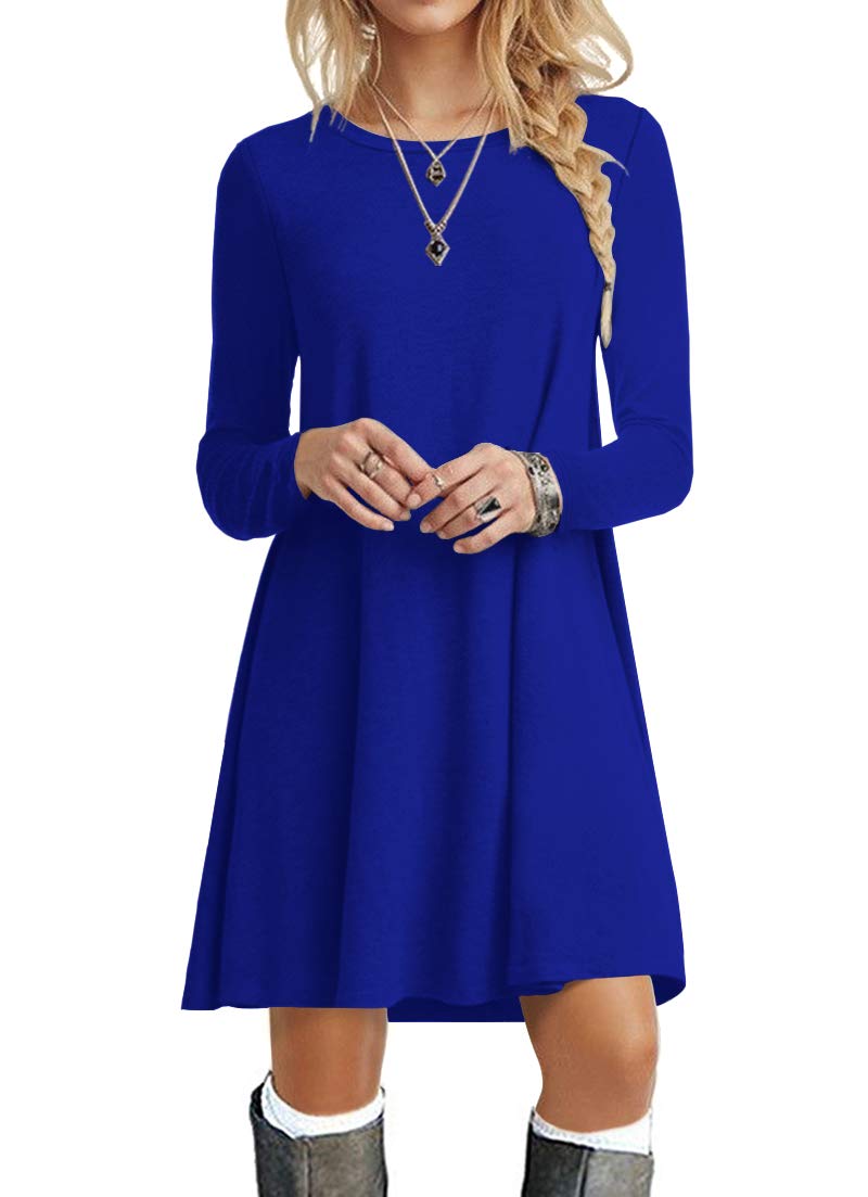 POPYOUNG Women's Long Sleeve T-Shirt Dress - Casual Swing Dress with Pockets, Plus Size Flowy Tunic Dress for Fall & Winter (Black, S-XXL) | Perfect for Work, Date Night & Weekend Outfits