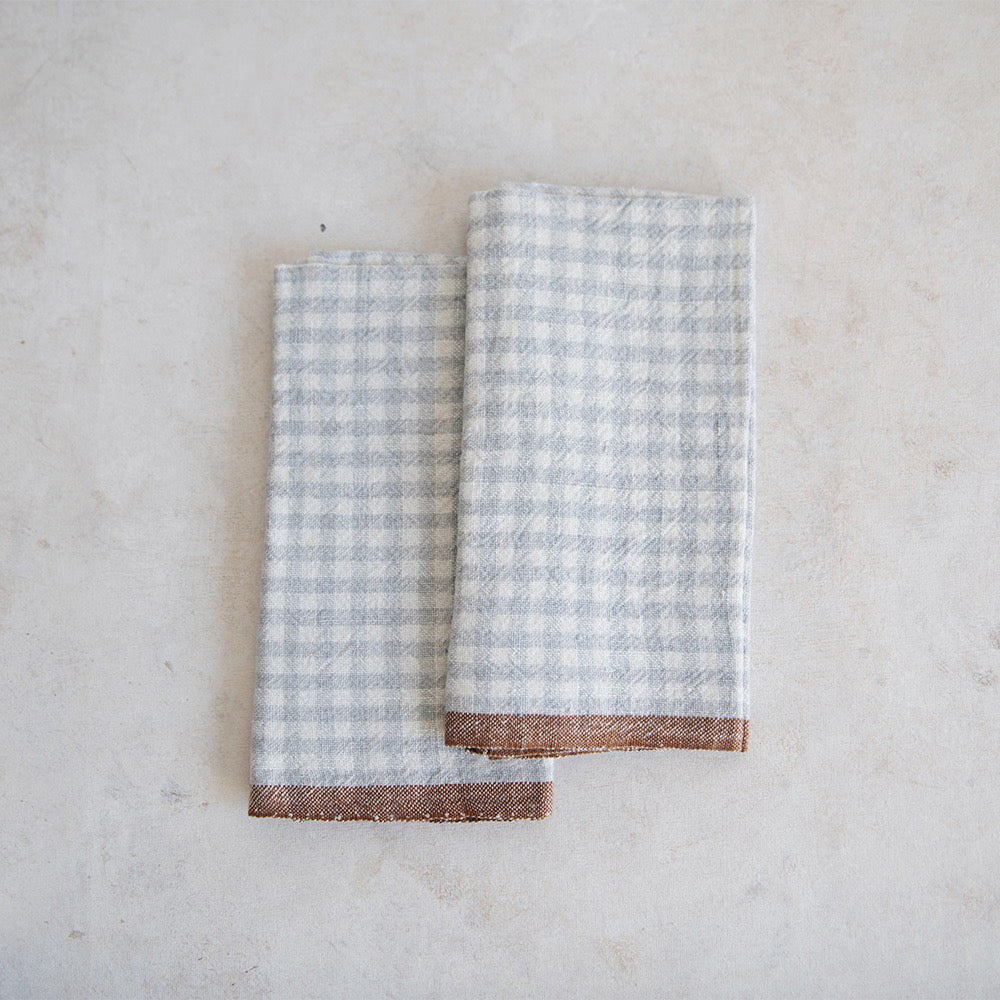 Premium Gingham Linen Napkin Set - 12-Piece Dusty Blue Table Linens for Dining, Parties & Home Decor | Washable & Reusable Cotton Blend Napkins