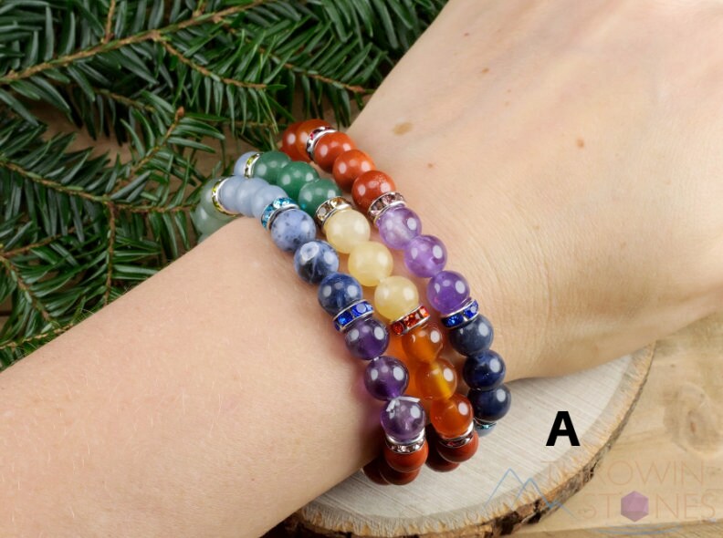 Chakra Healing Crystal Bracelet - Handmade Round Bead Bracelet with Natural Stones for Energy Balance & Spiritual Wellness | Yoga, Meditation & Everyday Wear