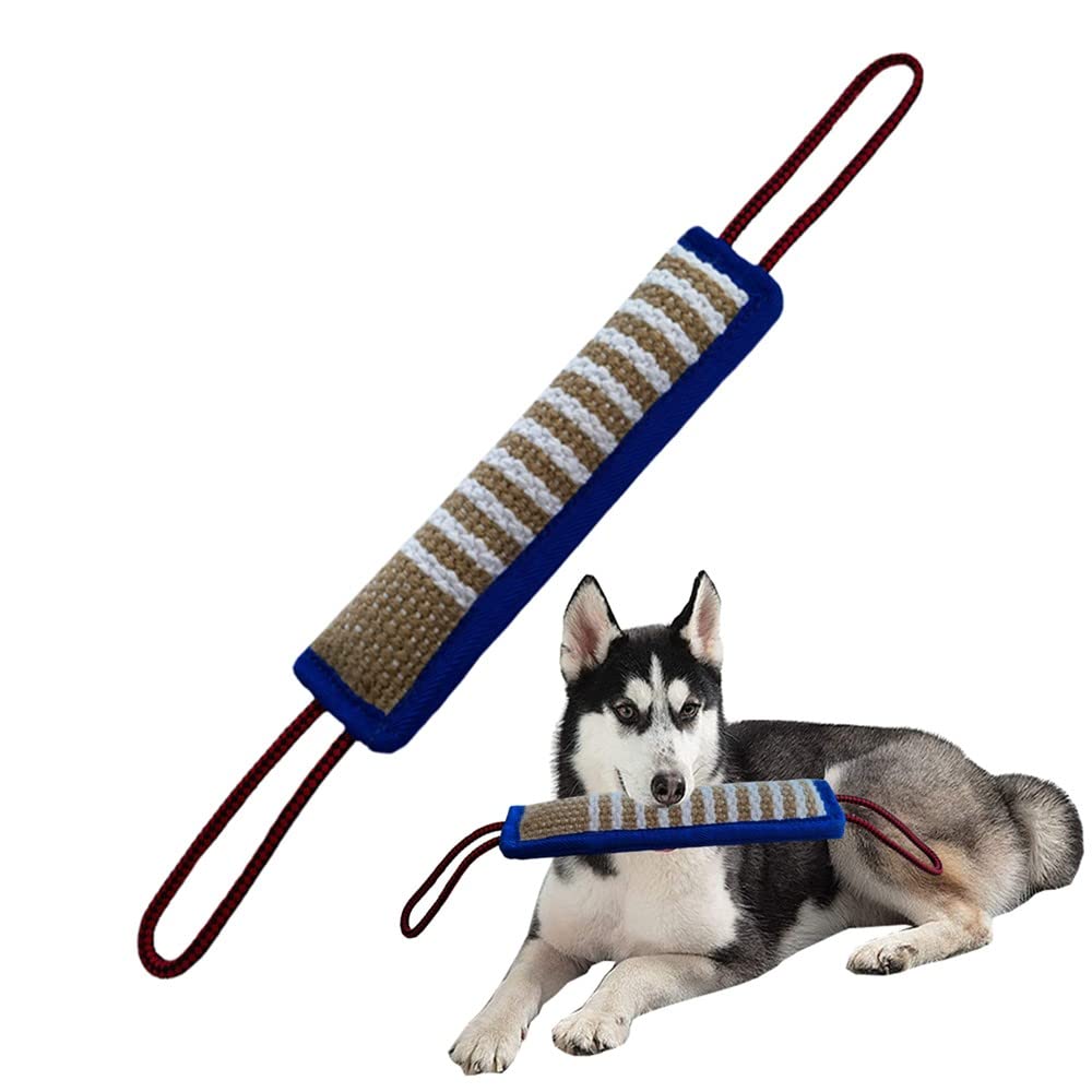 Durable Jute Dog Tug Toy for Medium & Large Breeds - Strong Bite-Resistant Pull Toy for Interactive Play, Tug of War & Training - Blue Dog Chew Pillow & Bite Sleeve Toy (Perfect for Playtime, Bonding & Aggressive Chewers)