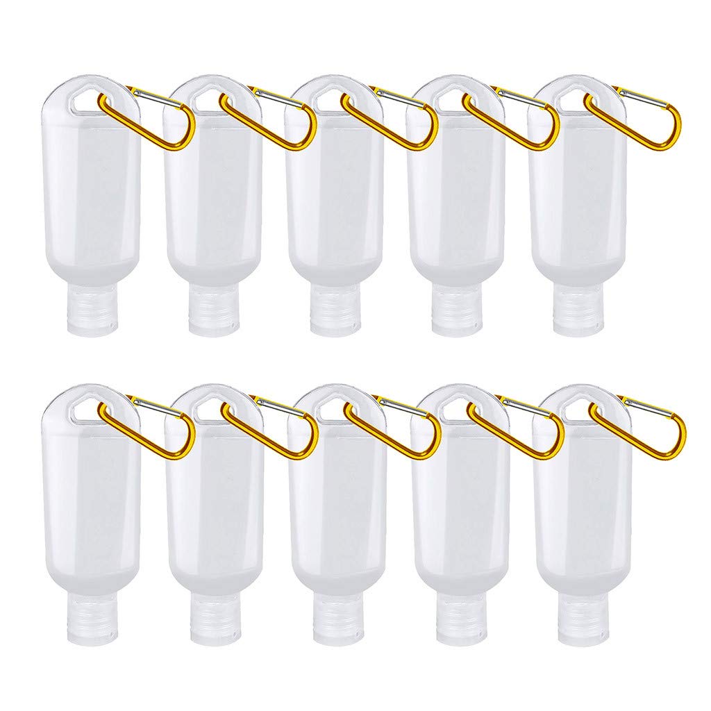 HHmei 10-Pack Leakproof Clear Travel Keychain Bottles with Flip Cap - Empty Plastic Containers for Toiletries, Cosmetics & Essentials (Yellow) - Perfect for Air Travel, Gym, Hiking & Daily Use