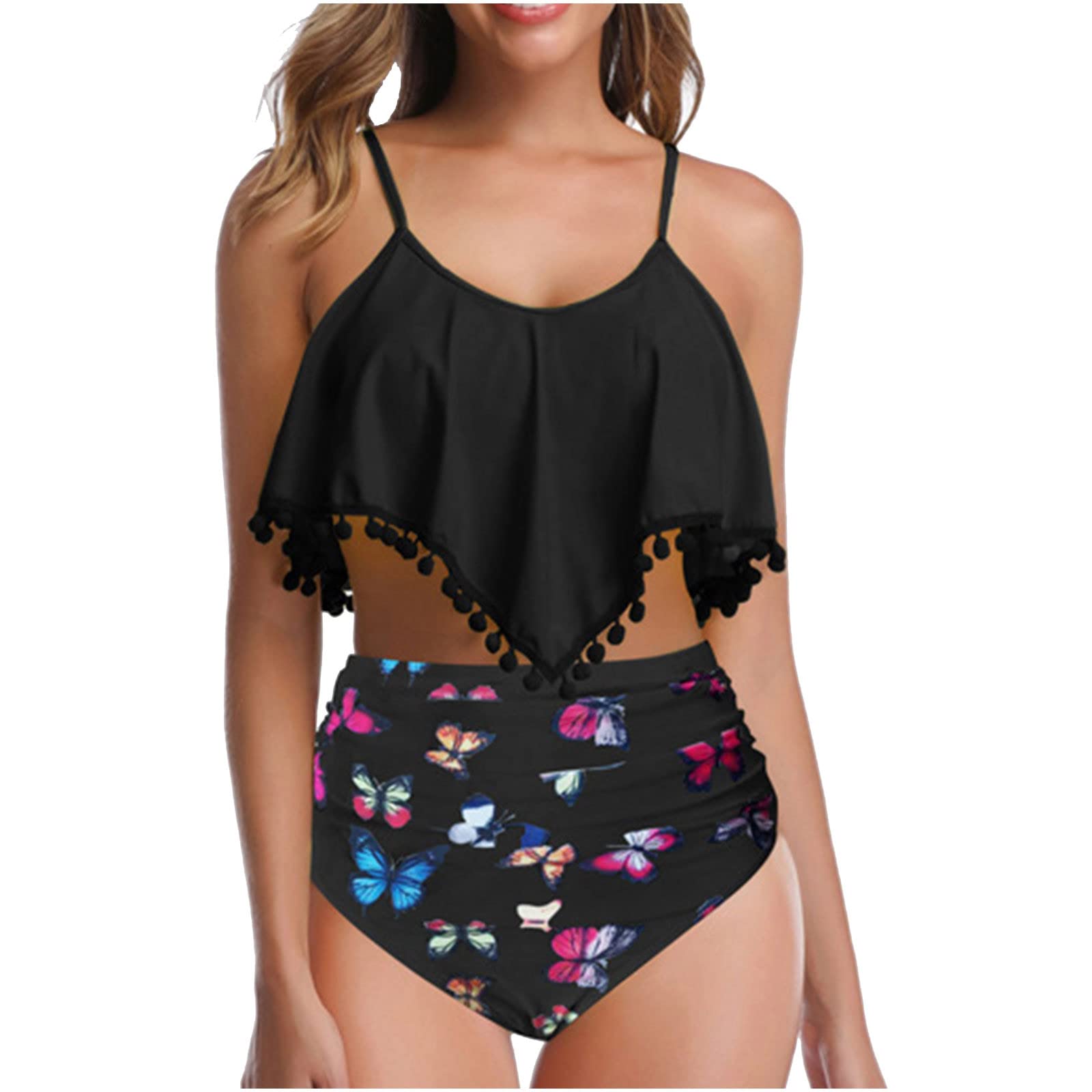 TARIENDY Women's 2 Piece Bikini Set - High Waisted Swimsuits with Flowy Fringe & Ruffle Spaghetti Strap Tankini | Beach Vacation, Pool Party, Summer Swimwear