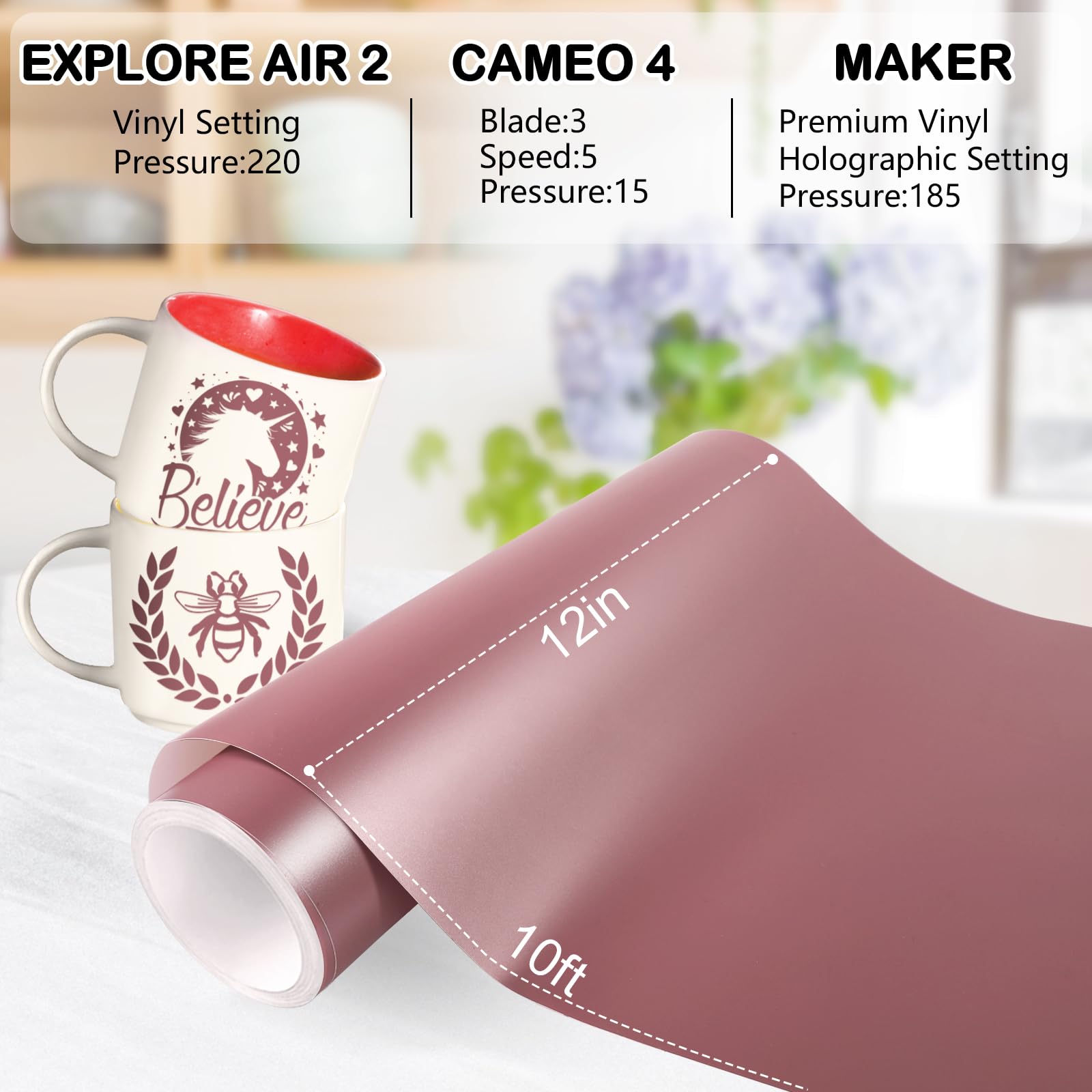WRAPXPERT Rose Gold Permanent Vinyl for Cricut & Silhouette - 12