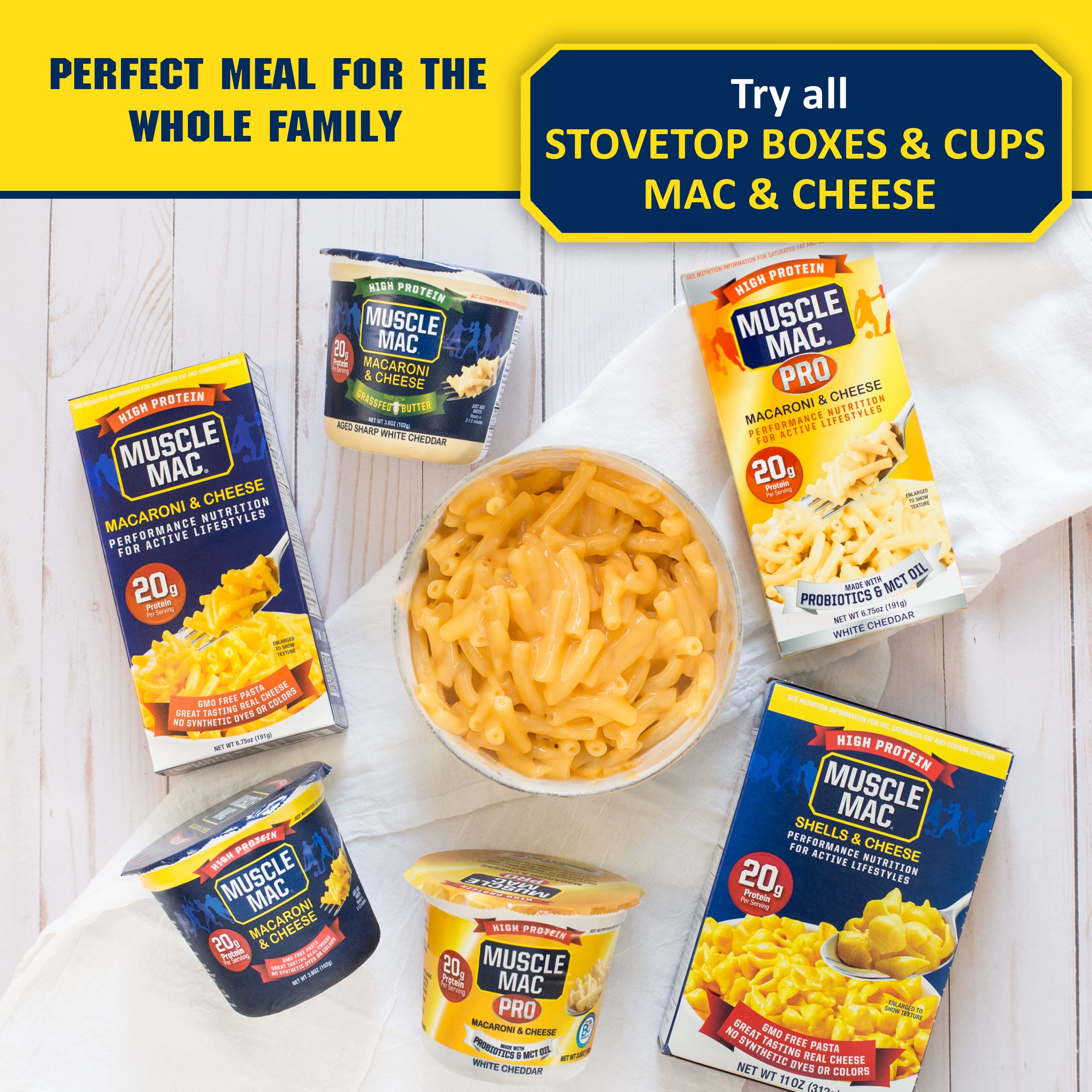 Muscle Mac | High-Protein Macaroni and Cheese Microwave Cups - 20g Protein per Serving, Real Cheese, Non-GMO (12 Pack) - Perfect for Gym Recovery, Quick Meals & College Dorm Snacks