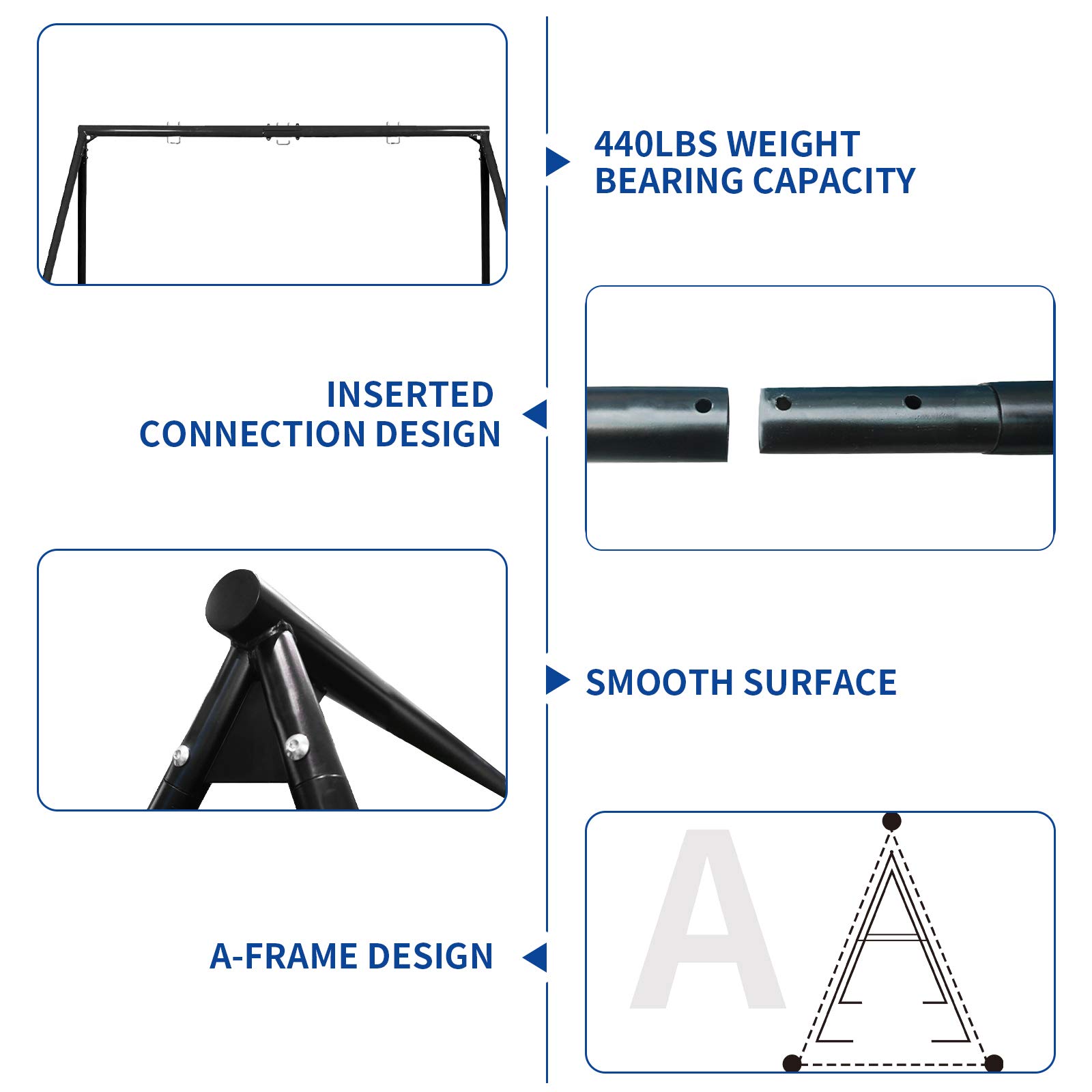 IKARE Heavy Duty Metal Swing Frame - Extra Large Swing Stand for Kids & Adults, 440 LB Weight Capacity, Fits Most Swings - Perfect for Indoor/Outdoor Play, Backyard, Garden & Playground Fun
