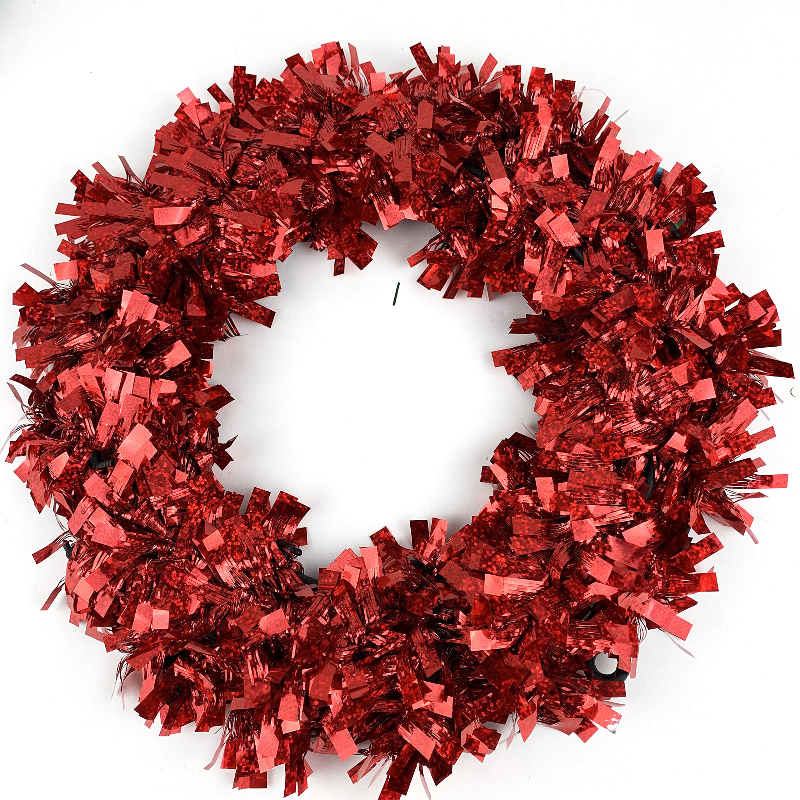 10 Inch Red Christmas Wreath with Tinsel - Holiday Door Decoration for Xmas, Winter, Home & Office Festive Decor