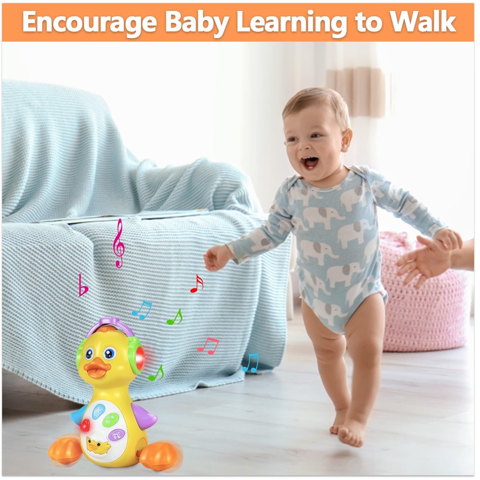 HAPTIME Musical Light Up Duck Toys for Toddlers 1-3 Years - Interactive Baby Toys 18+ Months with Sound & Lights - Encourages Crawling & Sensory Development - Perfect Christmas Birthday Gift for 1-2 Year Old Boys & Girls - Great for Playtime, Learning & Early Childhood Development