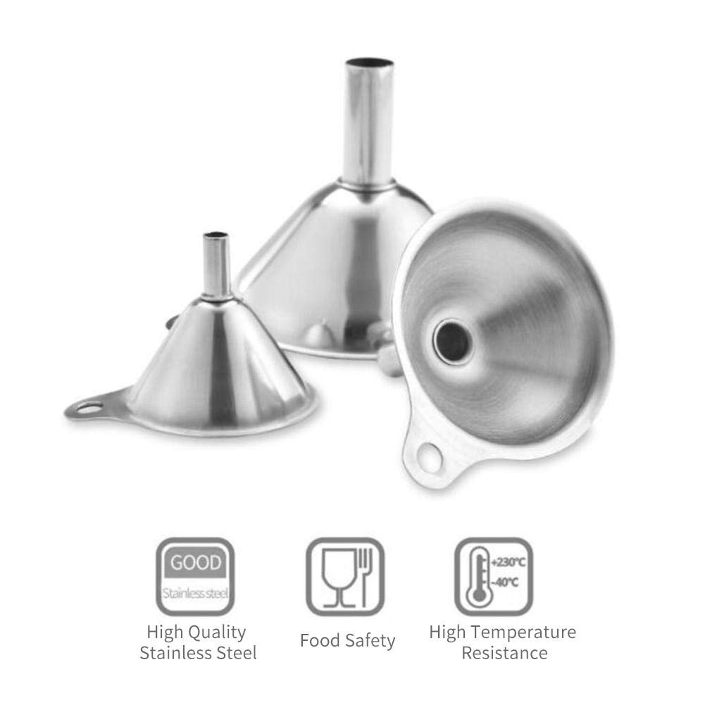 3-in-1 Stainless Steel Kitchen Funnel Set - Small Metal Funnels for Filling Bottles, Transferring Essential Oils, Liquids, Spices & Dry Ingredients | Durable, Dishwasher Safe | Perfect for Cooking, Baking, DIY Beauty & Home Organization