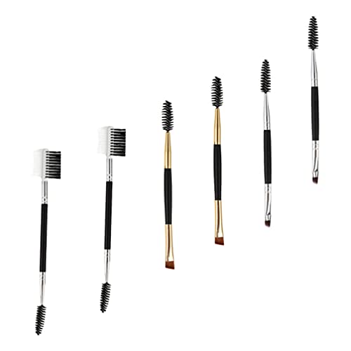 Beaupretty 6-Piece Double Ended Eyebrow Brushes Set - Angled & Flat Makeup Brushes, Eyeshadow Applicators, Mascara Wands for Eyelash Extensions - Professional Cosmetic Tools Kit for Travel, Home & Salon Use