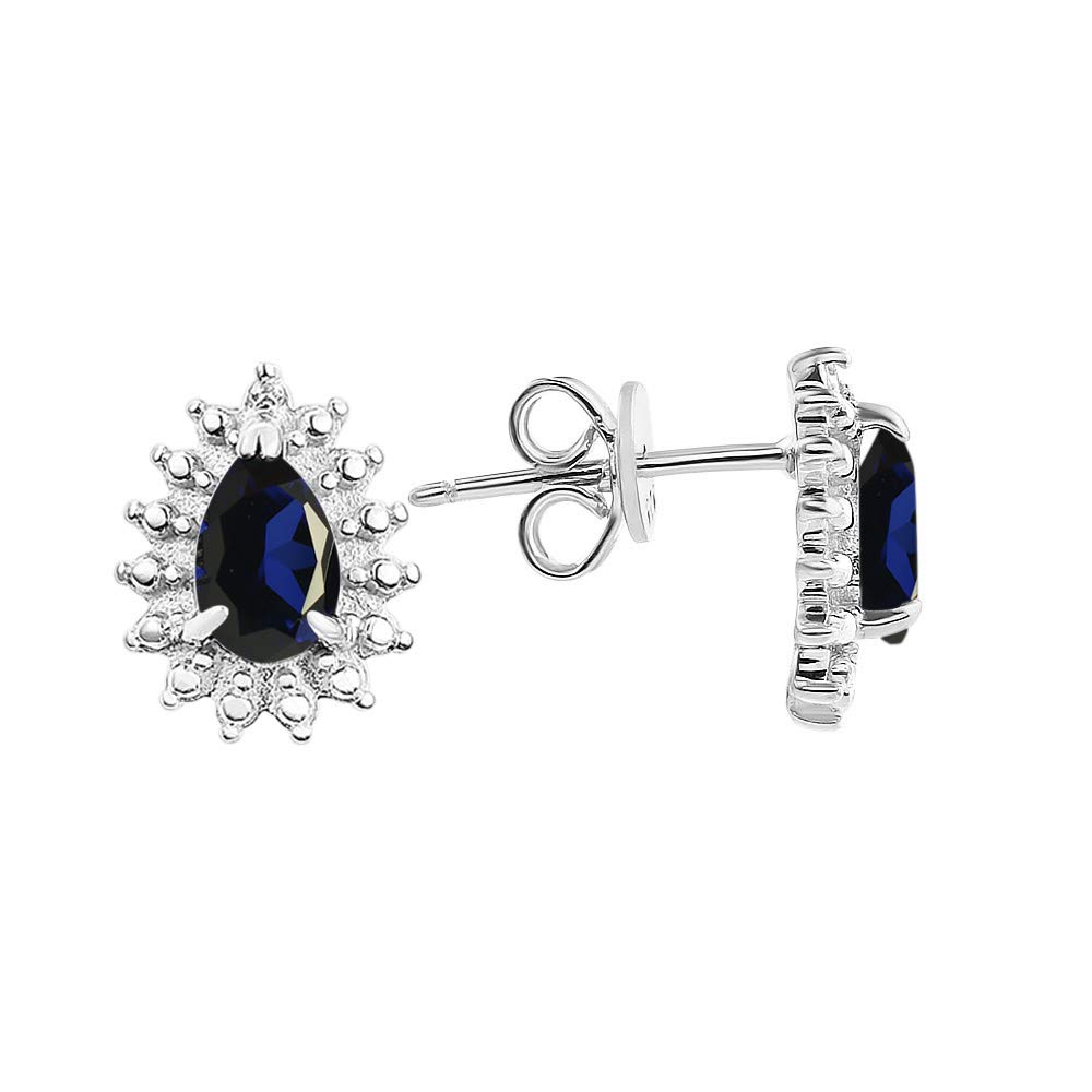 RYLOS Sterling Silver Halo Stud Earrings - 6X4MM Pear Shape Gemstone & Diamond Accents - Elegant Birthstone Jewelry for Women - Perfect Gift for Anniversary, Birthday & Special Occasions
