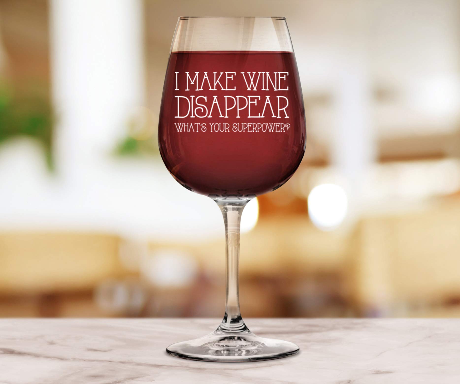 I Make Wine Disappear Funny Wine Glass - Hilarious Gag Gift for Women, Mom & Wife - Unique Birthday Present from Daughter/Son/Husband - Novelty Drinking Glass for Parties, Girls Night & Wine Lovers - Best Humorous Gift Idea for Her