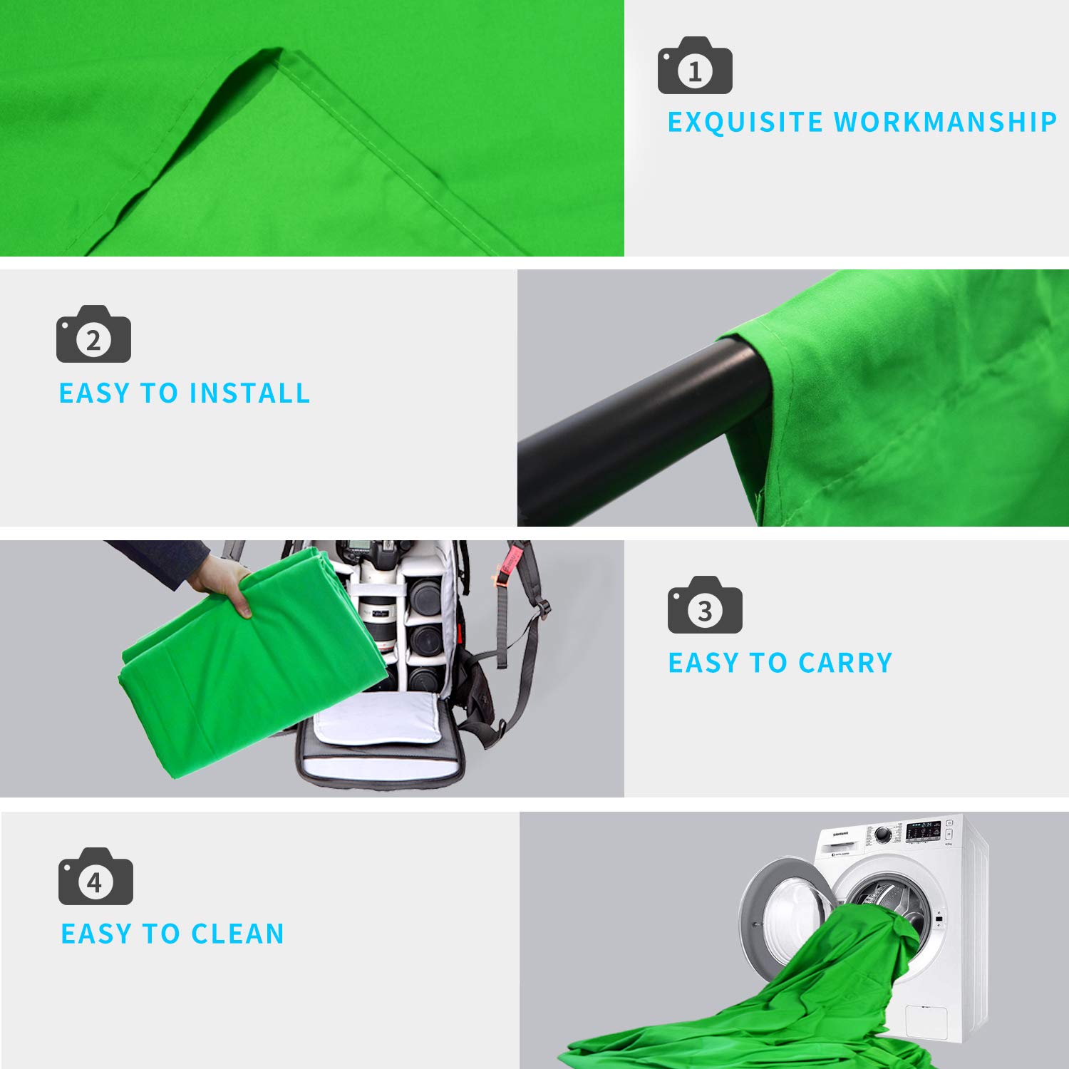 ISSUNTEX 10x10 ft (3x3 Meters) Green Photo Backdrop - High Density Collapsible Background Screen for Studio Photography, Video Shooting & TV Production - Perfect for YouTube Videos, Live Streaming & Portrait Photography