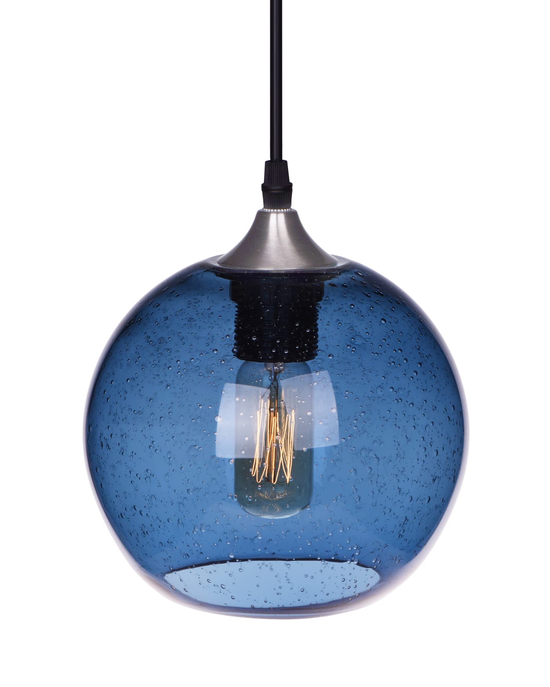 ARIAMOTION Modern Pendant Light - Hand Blown Glass Globe with Seeded Bubbles, 7.4 Inch Diameter, Brushed Nickel Finish - Perfect for Kitchen Island, Dining Table, Bedside, Entryway & Coffee Bar Lighting