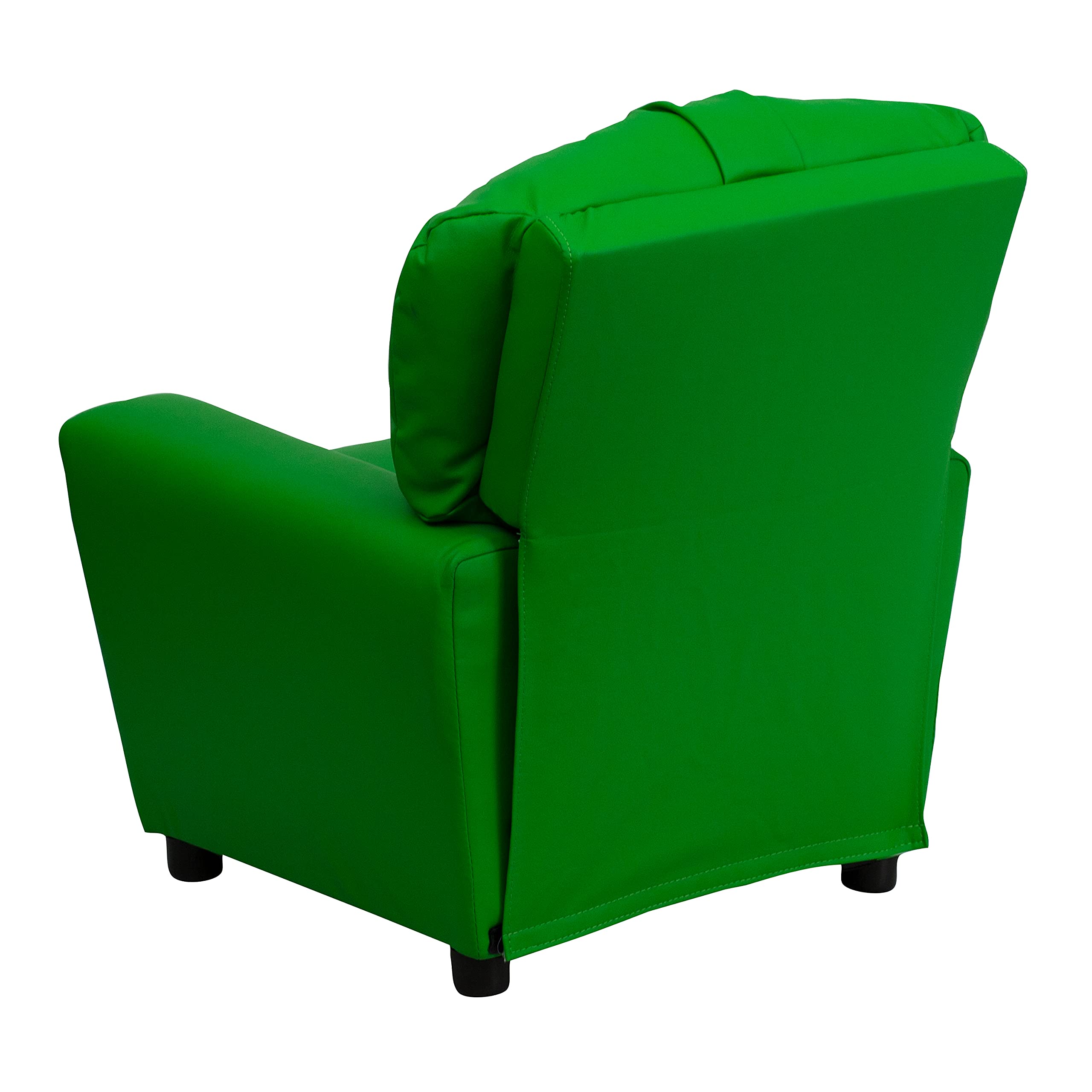 Emma & Oliver Green Vinyl Kids Recliner Chair with Cup Holder - Comfortable Children's Lounge Chair for Playroom, Bedroom or TV Time