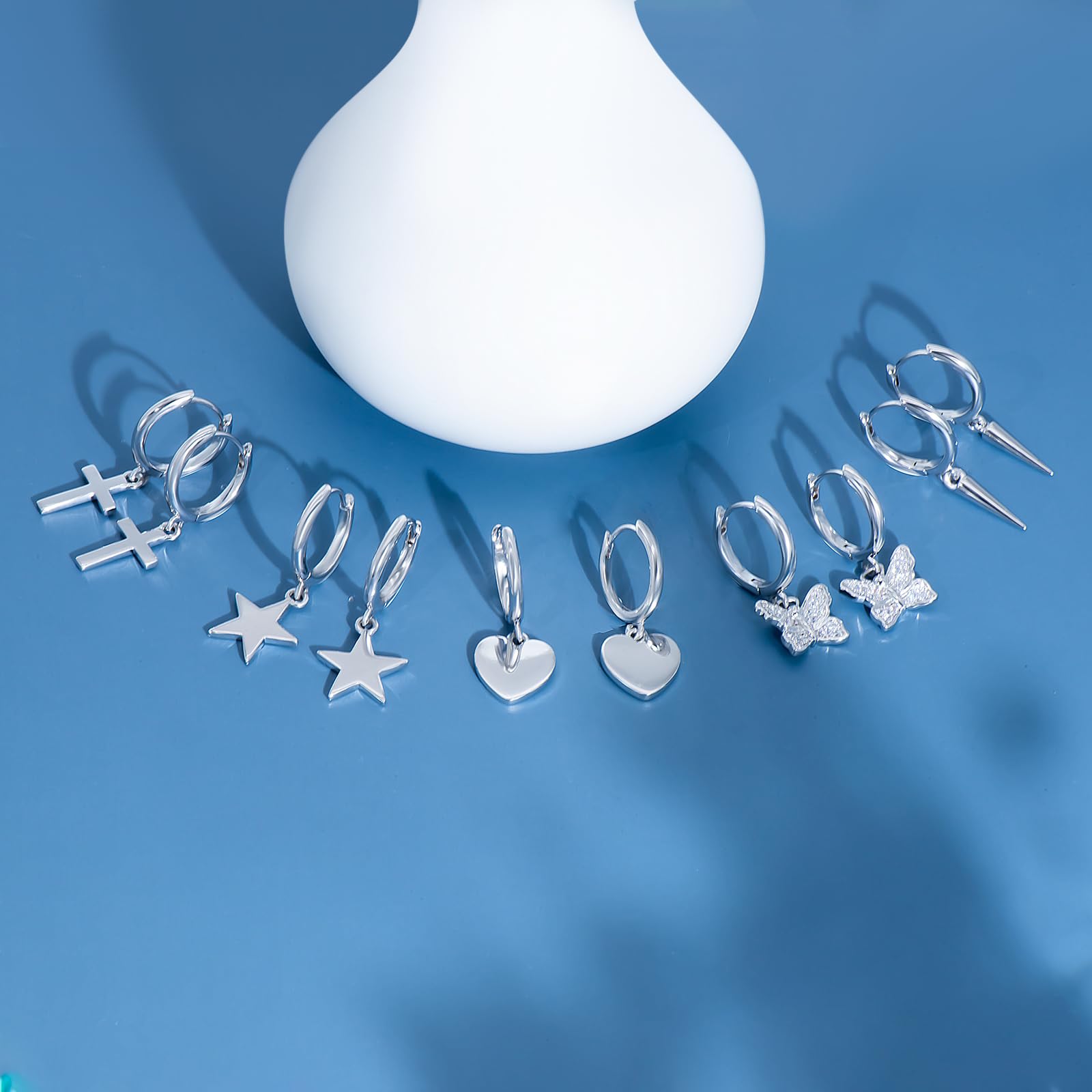 Stylish Silver Dangle Hoop Earrings for Women & Girls - Butterfly, Cross, Heart, Spike & Star Designs | Hypoallergenic Small Huggie Hoop Earrings | Perfect Jewelry Gift for Birthdays, Parties & Everyday Wear