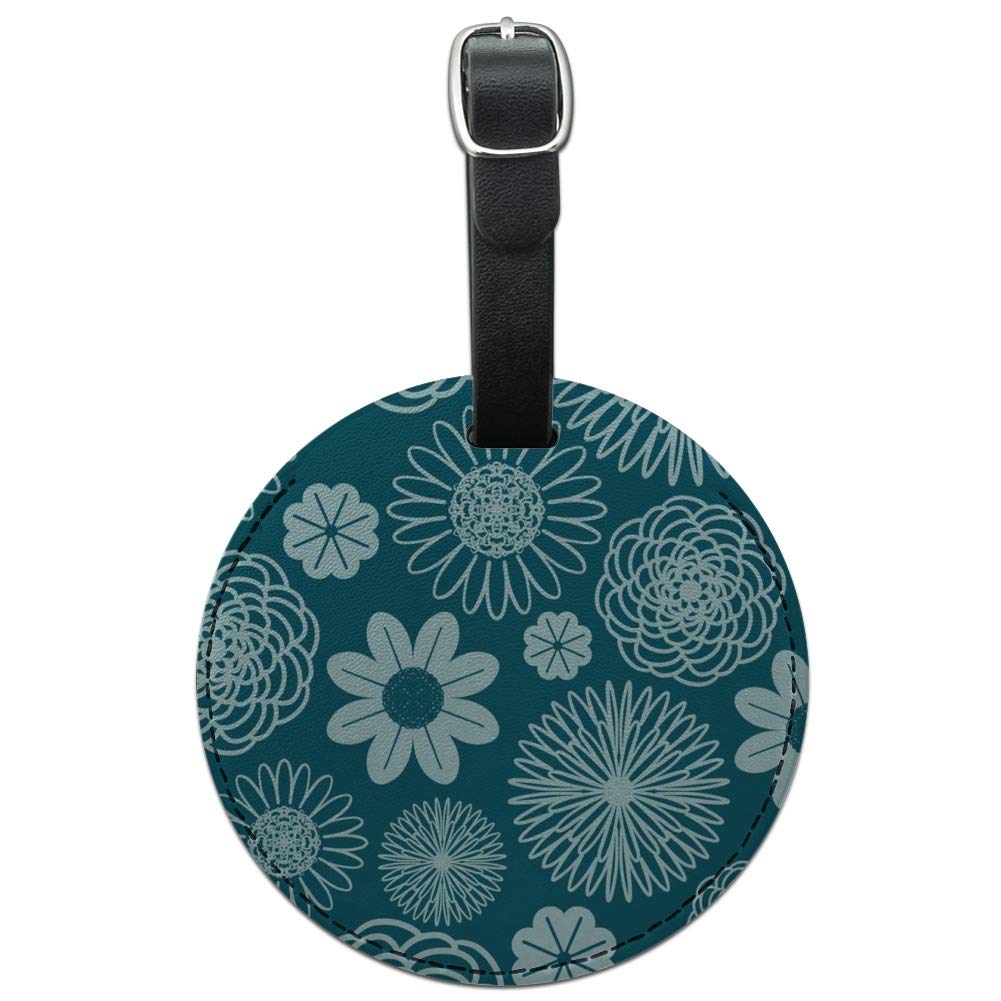 Geometric Flower Pattern Round Leather Luggage Tag - Waterproof Suitcase ID Tag for Travel Bags & Carry-Ons - Perfect for Airports, Business Trips & Vacation Identification