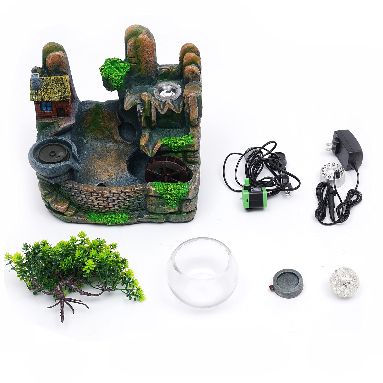 Mini Indoor Tabletop Fountain - Zen Waterfall Desktop Fountain with Resin Rockery & Bonsai Design for Home, Office, Bedroom Decor | Perfect Relaxation Gift for Stress Relief & Meditation Spaces