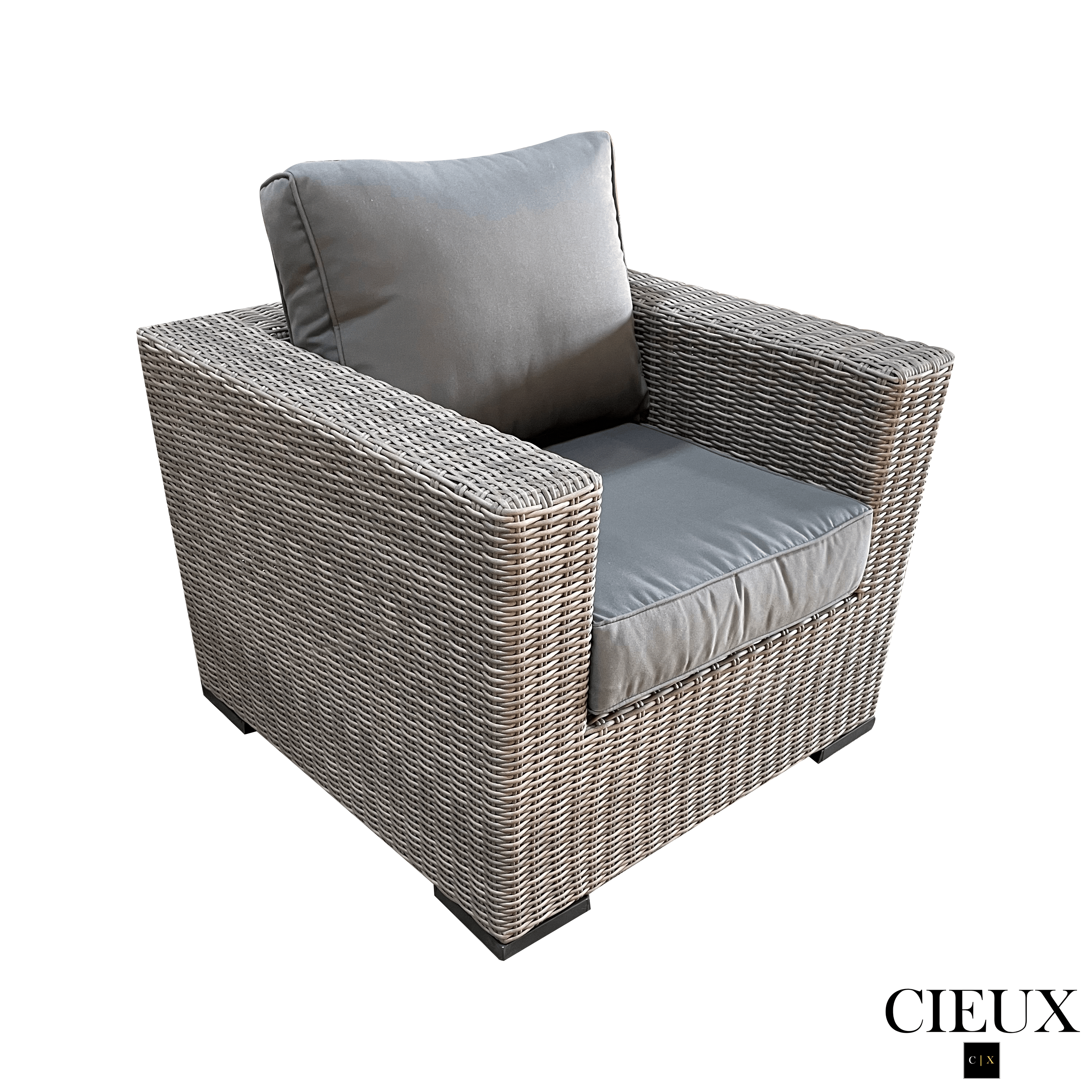 Riviera Outdoor Patio Wicker Loveseat and 2 Club Chairs Set - Grey Wicker Furniture with Sunbrella Canvas Charcoal Cushions - Perfect for Backyard, Garden, and Poolside Relaxation