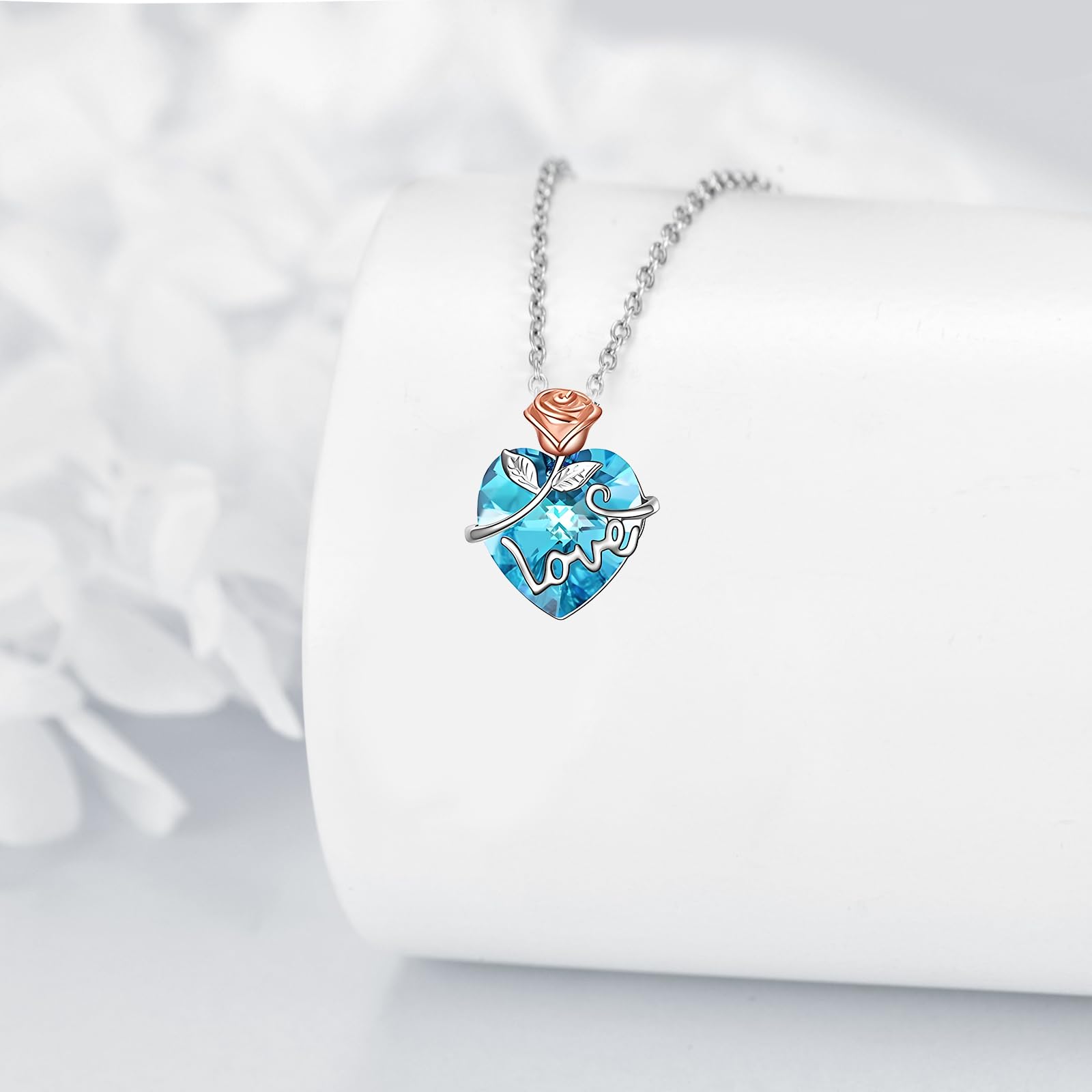 AOBOCO Sterling Silver Rose Flower Crystal Pendant Necklace for Women - Romantic Love Jewelry Gift for Anniversary, Valentine's Day & Birthday (Perfect for Date Night & Special Occasions)