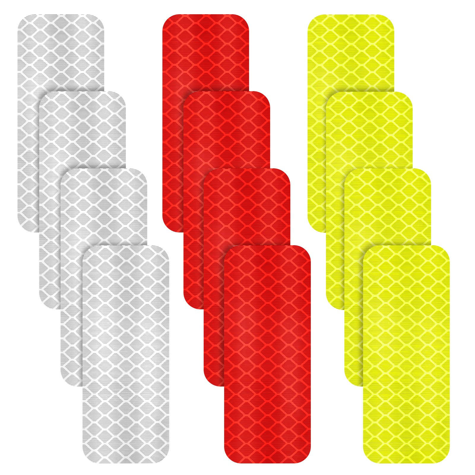 Allure Auto® 12-Pack Reflective Safety Stickers - 1.18 x 3.25 Inch Waterproof Warning Decals for Night Visibility - Compatible with TTA Ydha Pickup Trucks, Bikes & Safety Gear | Perfect for Roadside Emergencies & Low-Light Conditions