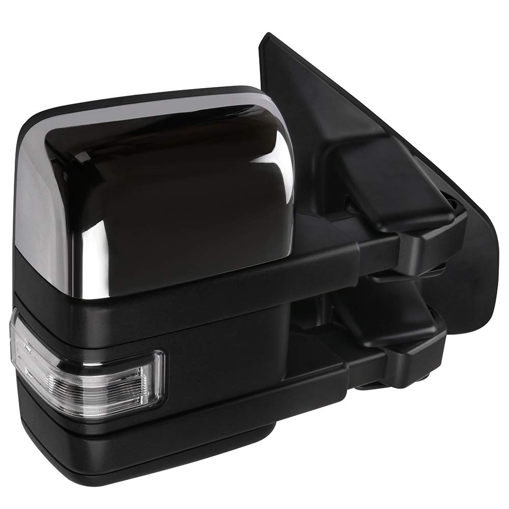Ford F-150 Towing Mirrors (2004-2014) - Power Heated Side Mirrors with Turn Signal, Puddle Light & Chrome Housing - Perfect for Towing, Off-Roading & Night Driving