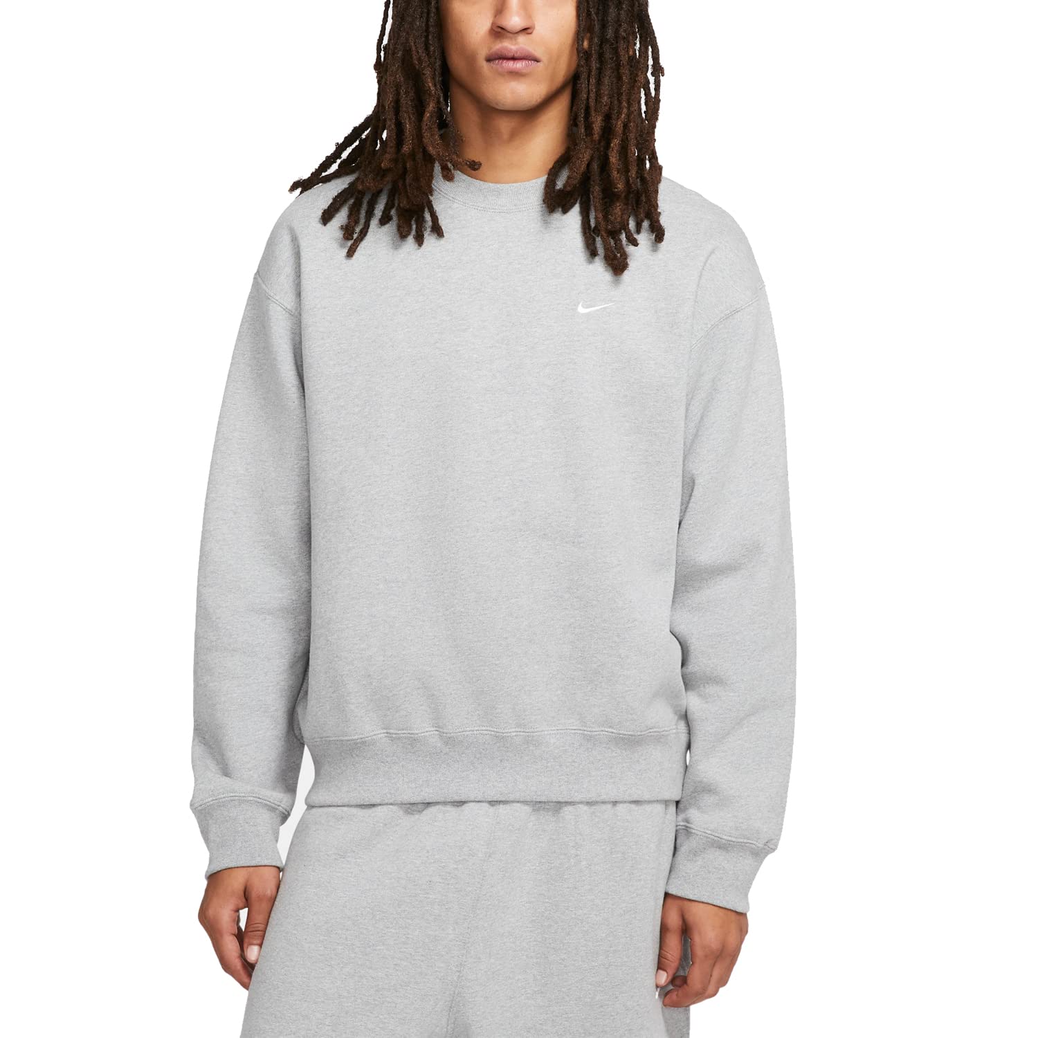 Nike Men's Fleece Crew Sweatshirt - Comfortable & Stylish Dark Grey Heather/White Pullover for Casual Wear, Gym & Everyday Use