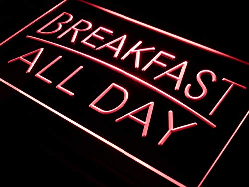 ADVPRO i311-r Breakfast All Day Open Cafe Bar Neon Light Sign - Retro Diner Decor for Coffee Shops, Bars & Home Kitchen Wall Art