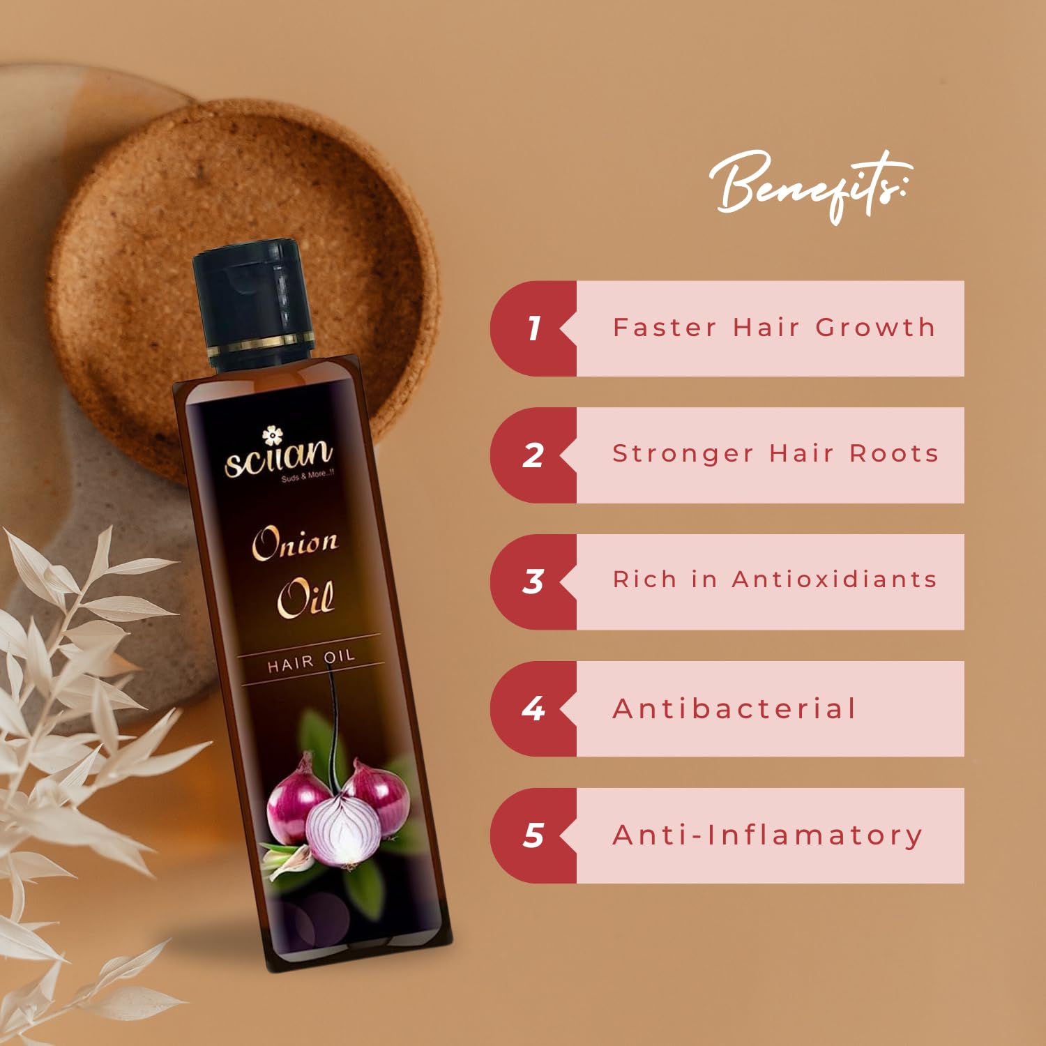 SCIIAN Onion Hair Oil 100ml - Natural Scalp Nourishment for Dry, Frizzy Hair - Reduces Dandruff & Promotes Smooth, Silky Hair - Perfect for Daily Hair Care & Styling