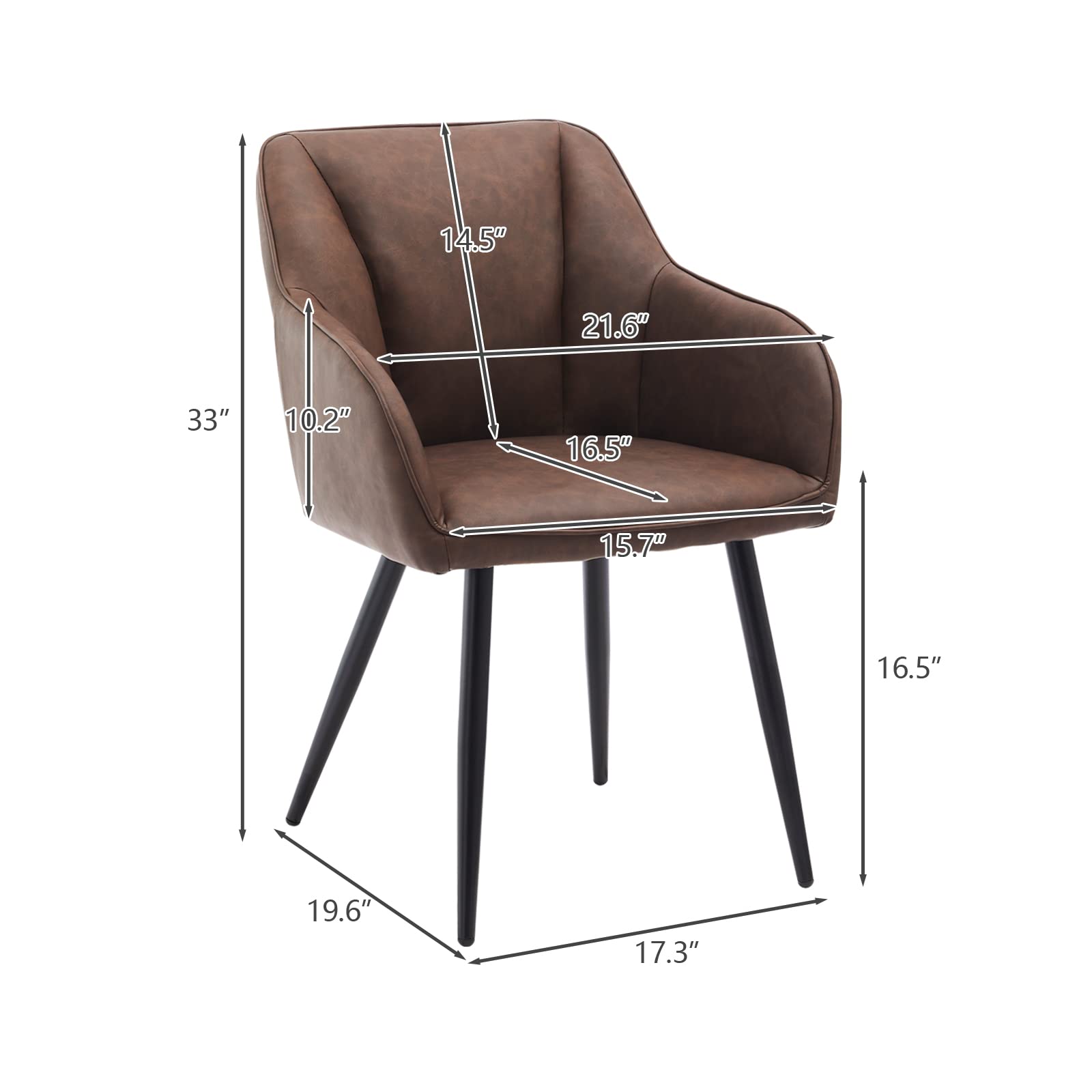 TUKAILAi 2-Piece PU Leather Dining Chairs Set - Modern Accent Armchairs with Padded Seat, Ergonomic Upholstered Lounge Chairs for Kitchen, Restaurant & Commercial Use - Comfortable Tub Chairs for Dining, Leisure & Waiting Areas (Brown)