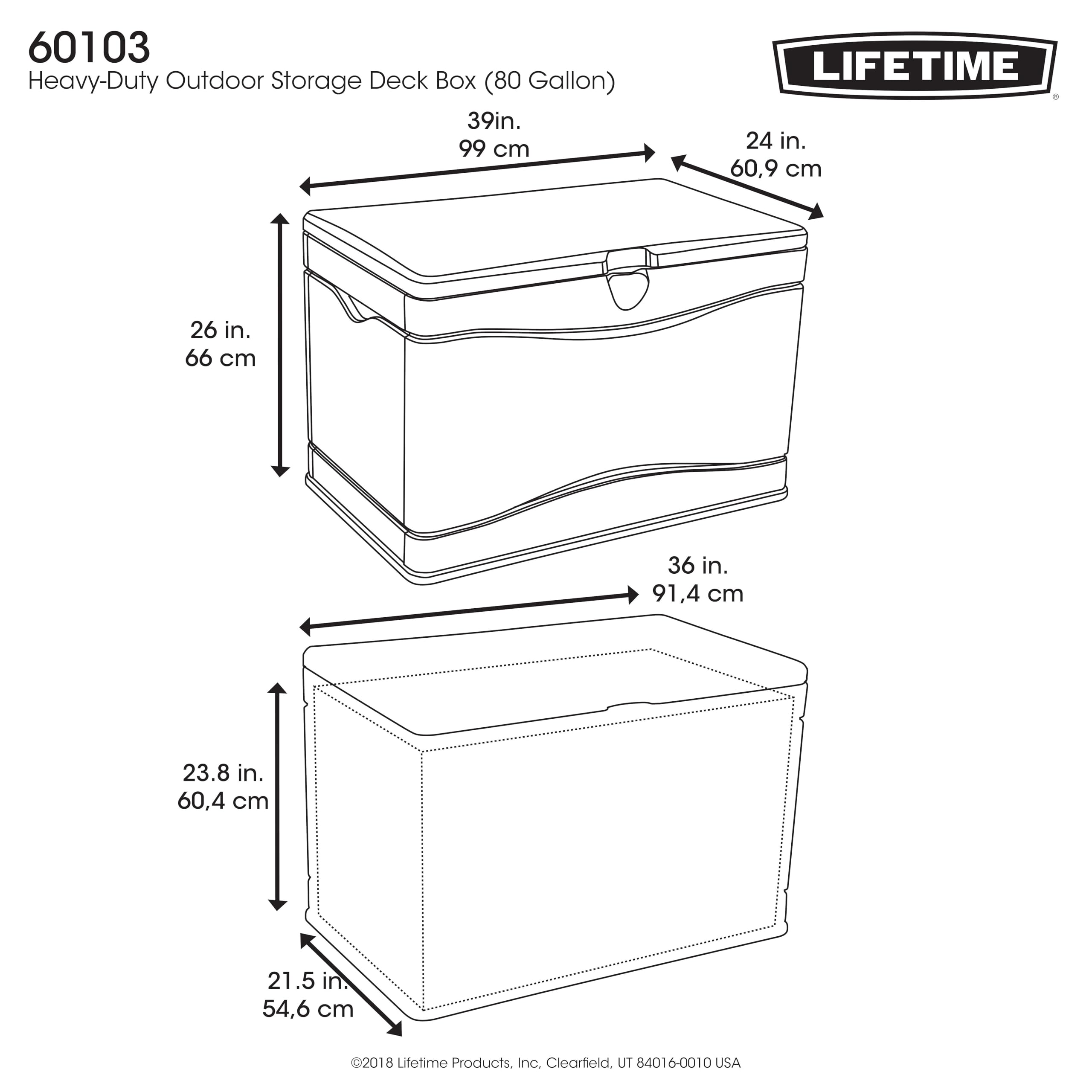 Lifetime 60103 80 Gallon Deck Storage Box - Outdoor Weatherproof Storage for Patio Furniture Cushions, Pool Toys & Garden Tools - Desert Sand/Brown