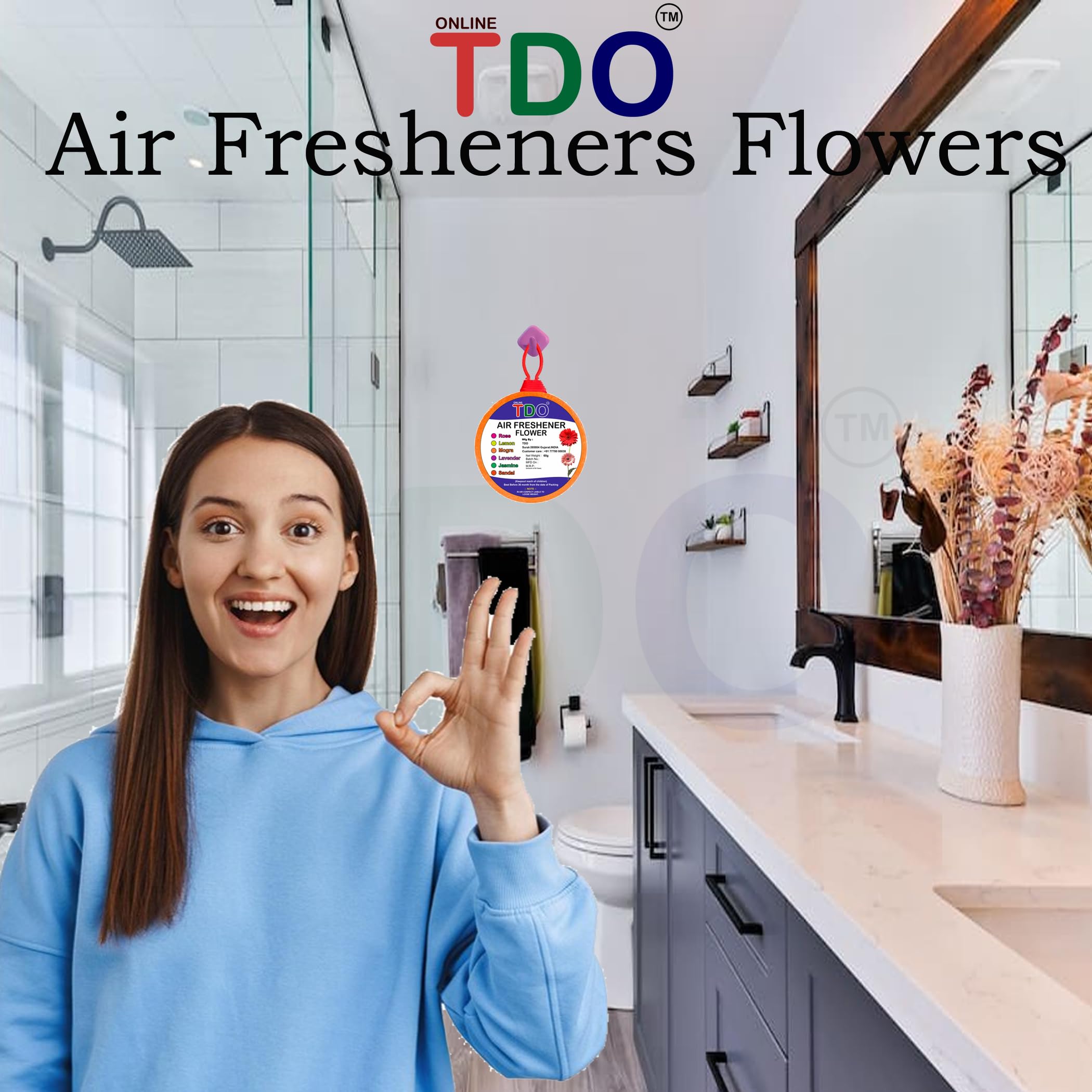 TDO Toilet Bathroom Air Freshener Blocks - 12 Pack (60g Each) with Rose, Jasmine, Lemon, Mogra, Sandal & Lavender Fragrances | Freshen Pantry, Bathroom, Toilet, Wardrobe & Wash Basin | Long-Lasting Scent for Home & Office