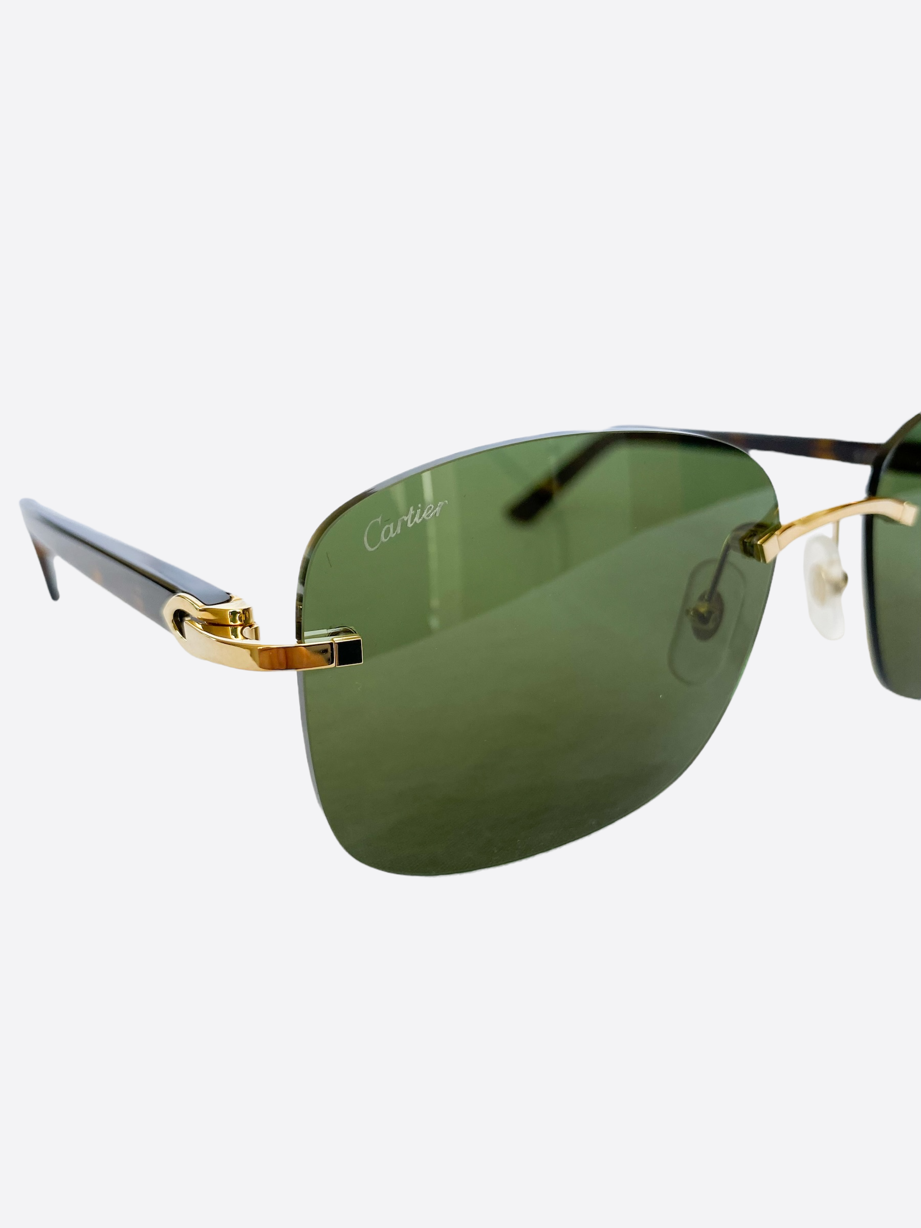 Cartier Green Lens Havana Frame Sunglasses for Men & Women - Luxury Designer Shades for Beach, Driving & Outdoor Fashion