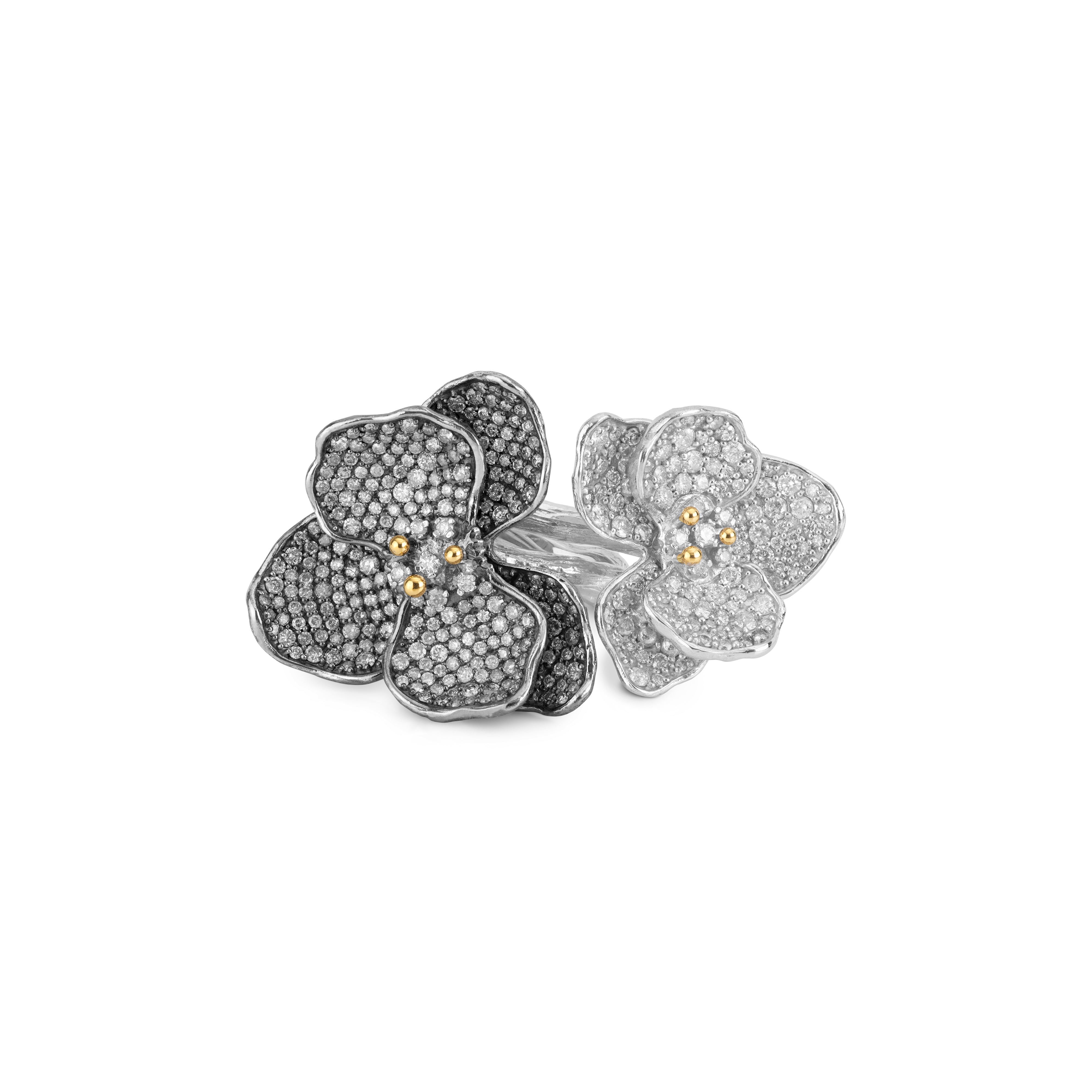 Exquisite Diamond Orchid Double Ring - Elegant Floral Jewelry for Women - Perfect for Weddings, Anniversaries & Special Occasions