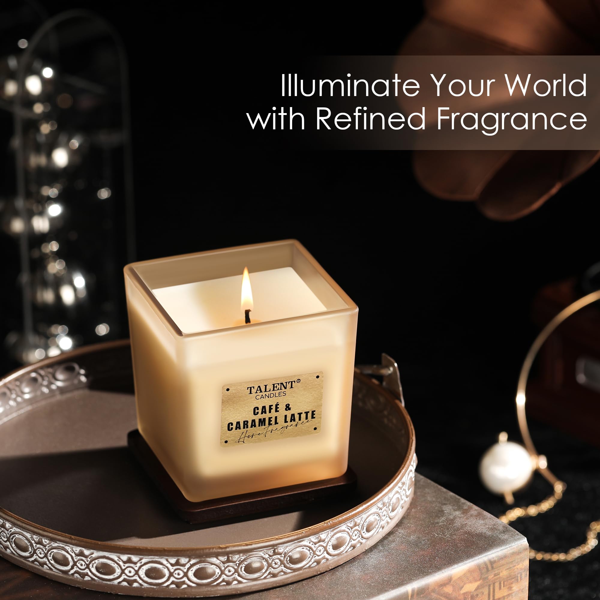Premium Soy Wax Scented Candles - 7.05oz Aromatherapy Candles with Lid in Cafe & Caramel Latte Fragrance | Home Decor, Relaxation & Romantic Ambiance for Living Room, Bedroom, Bathroom, Office