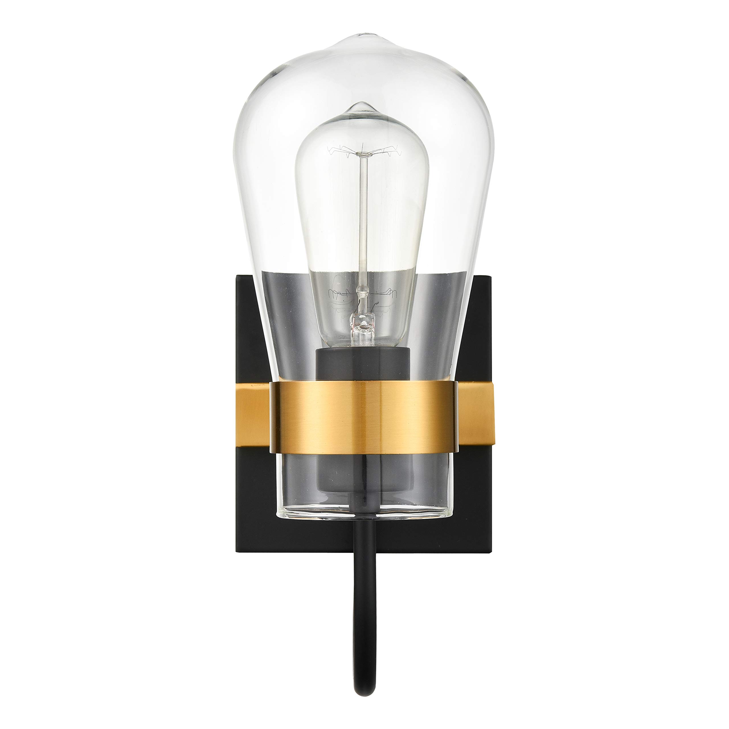 Modern Vanity Light Fixture - Black & Brushed Brass 1-Light Bathroom Sconce for Mirror Lighting | Perfect for Contemporary Bathroom, Bedroom or Dressing Room Makeup Area