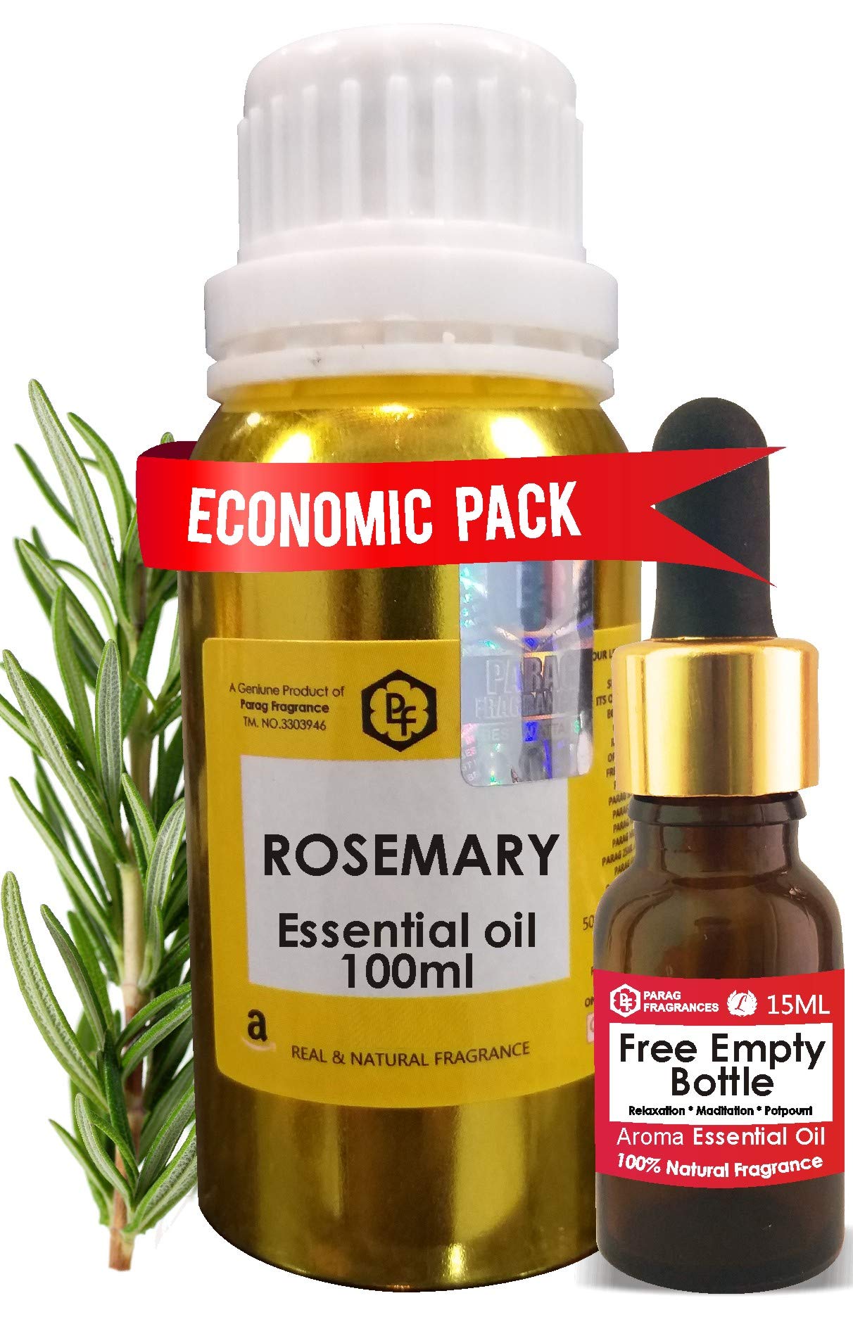 100% Pure Organic Rosemary Essential Oil 100ml - Steam Distilled for Aromatherapy, Relaxation, Meditation & Hair/Skin Care | Free Easy-Use Dropper Bottle | Perfect for Diffusers, Massage & DIY Beauty Products
