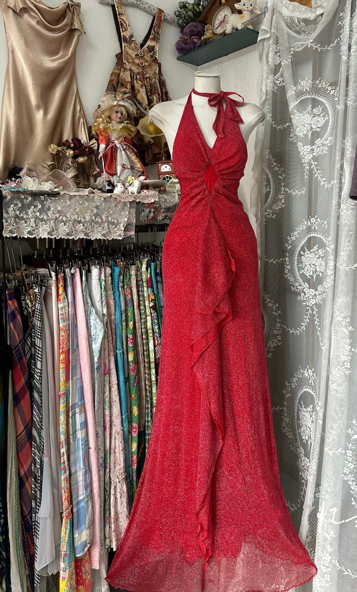 Vintage Red Halter Mermaid Prom Dress with Ruffle Details J6610 - Perfect for Formal Events, Homecoming, Pageants & Special Occasions