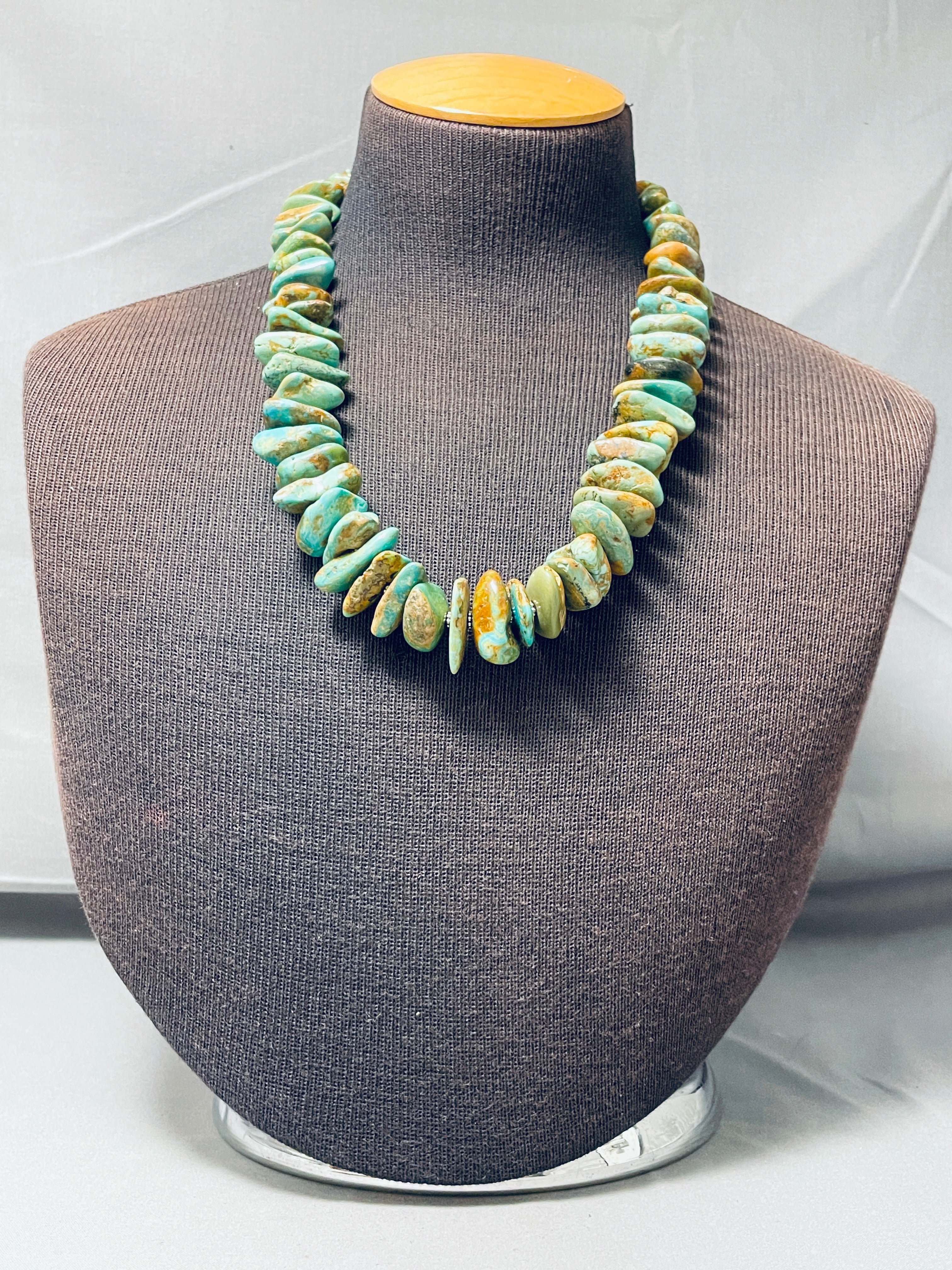 200 Gram Chunky Dunky Native American Navajo Green Turquoise Sterling Silver Necklace - Handmade Jewelry for Women, Boho Chic Accessory for Festivals & Special Occasions