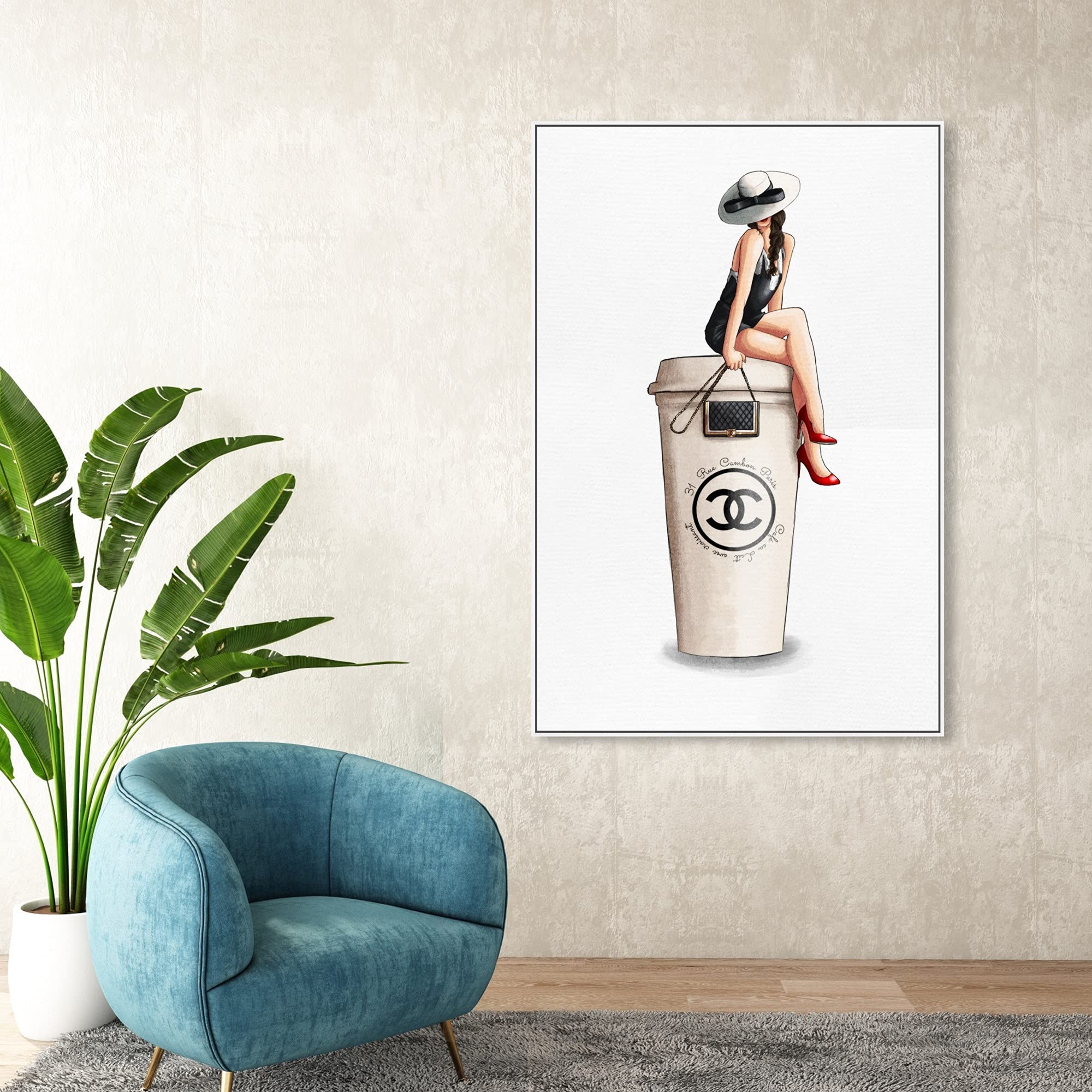 Oliver Gal Artist Co. Fashion & Glam Wall Art Canvas Print - Handbags Cafe Au Lait Cambon Dark Home Decor - 36x54 Inches with White Frame - Perfect for Living Room, Bedroom or Office Wall Decor