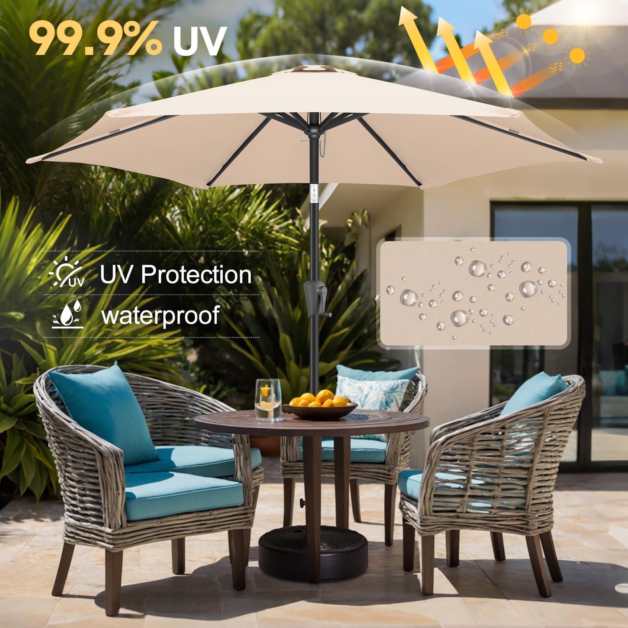 7.5ft Outdoor Patio Umbrella with Tilt & Crank - UV Protection for Garden, Pool & Beach