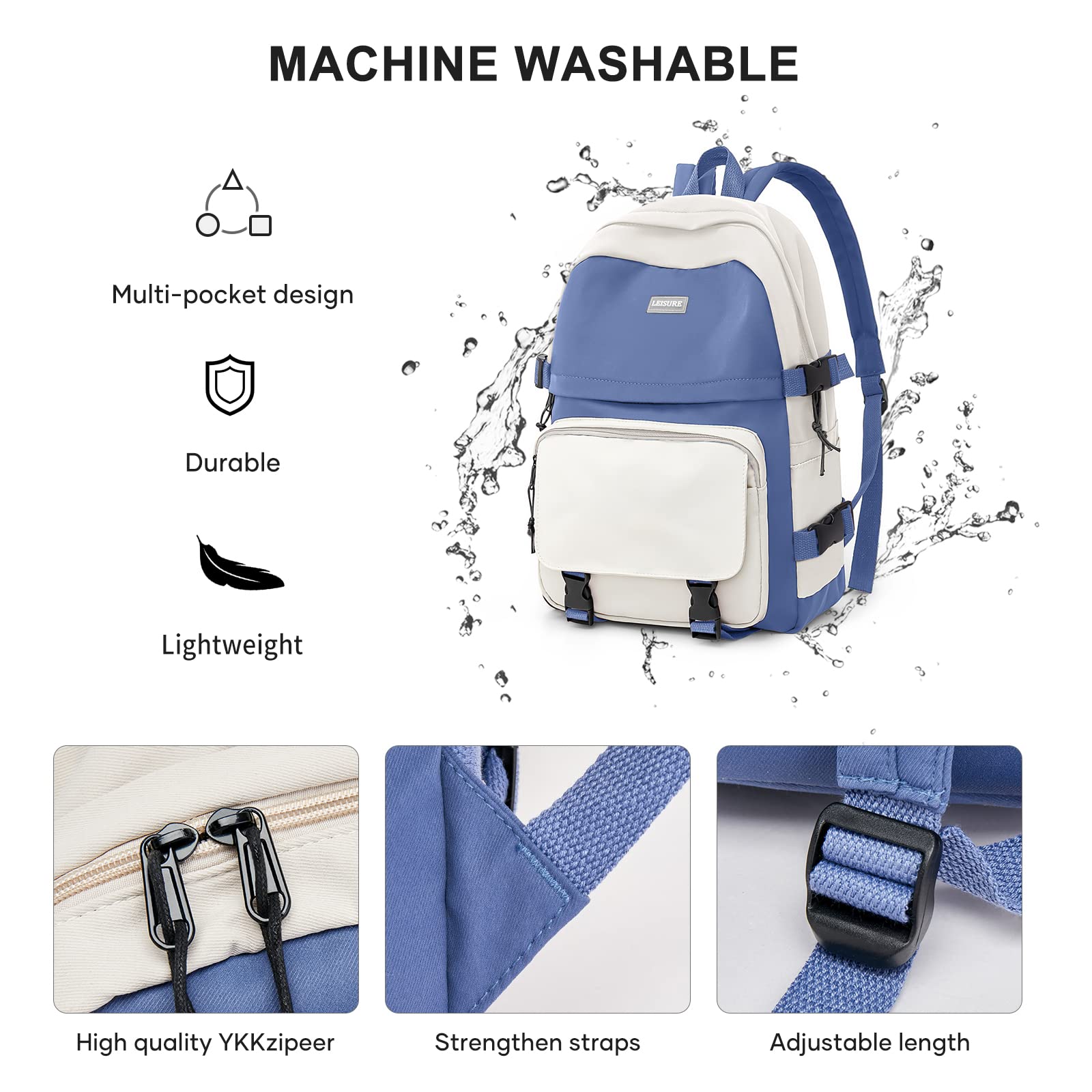 **Weradar Cute Waterproof College Backpack for Women & Men - Lightweight Travel Rucksack, School Backpack for Teens, High School Bag for Boys & Girls - Perfect for School, Travel & Daily Use (Blue)**