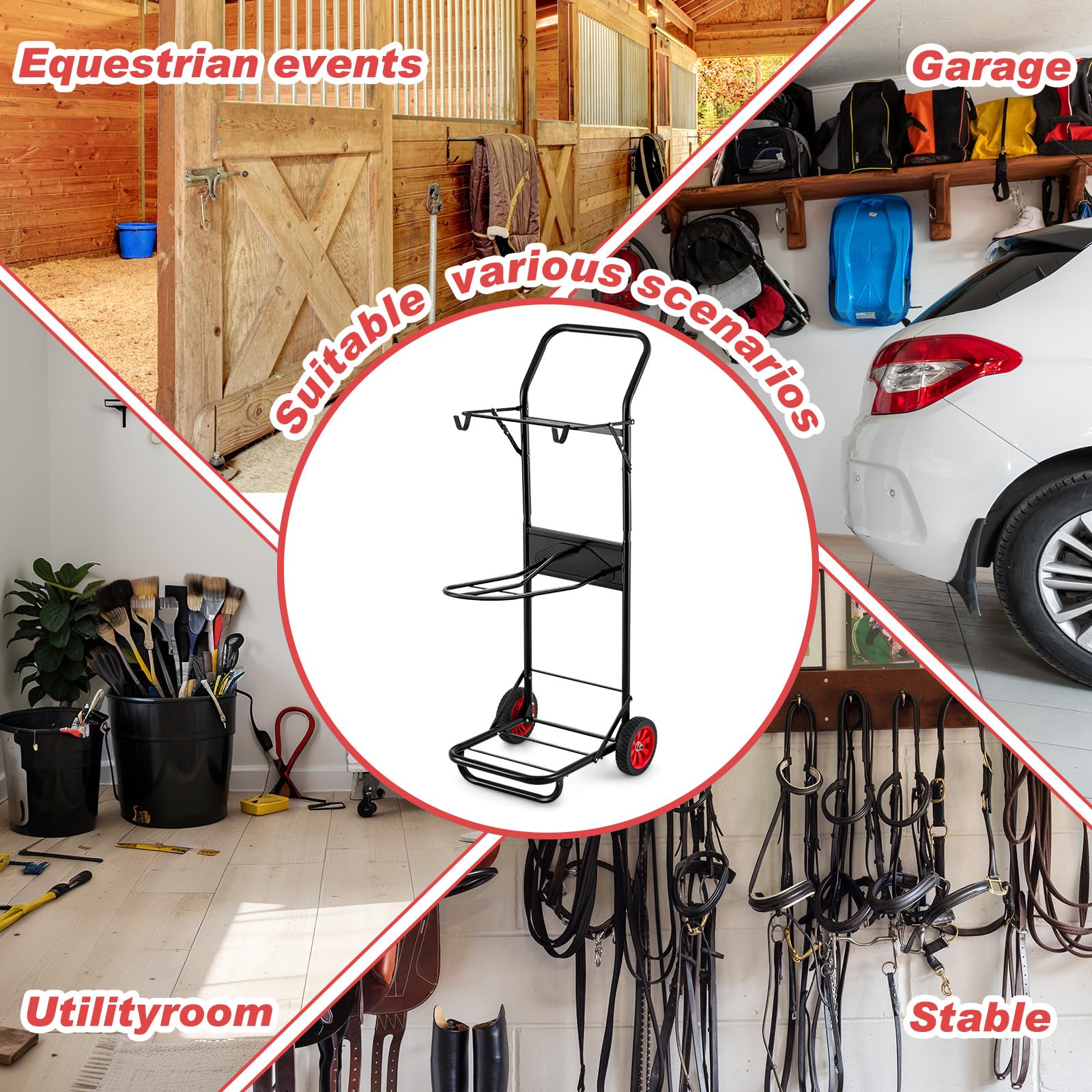 Heavy Duty Foldable Horse Saddle Cart with Wheels - 50