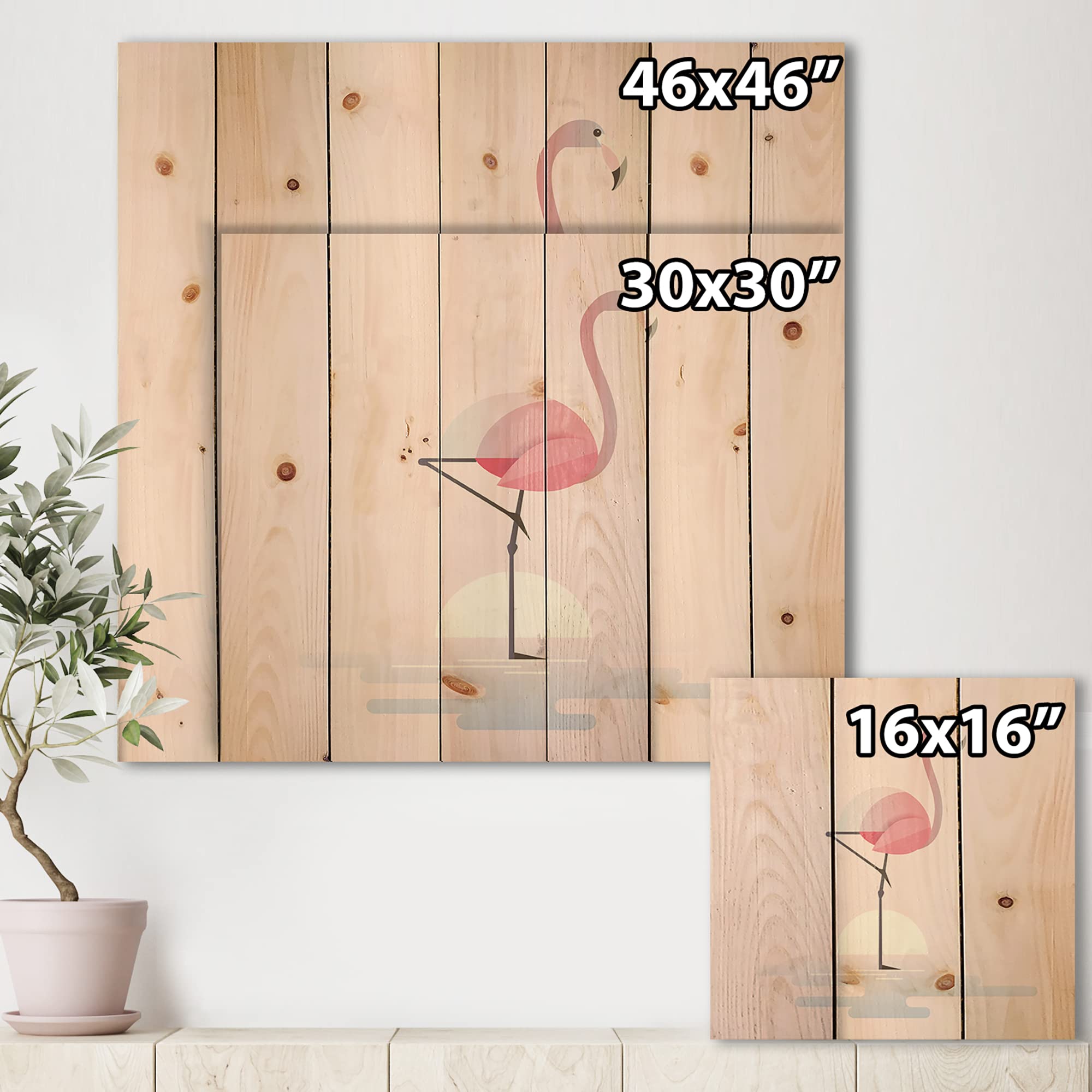 DesignQ Pink Flamingo Wall Decor - Farmhouse Wood Wall Art with Large Animal Print on Natural Pine Wood - Perfect for Living Room, Bedroom & Nursery Decor