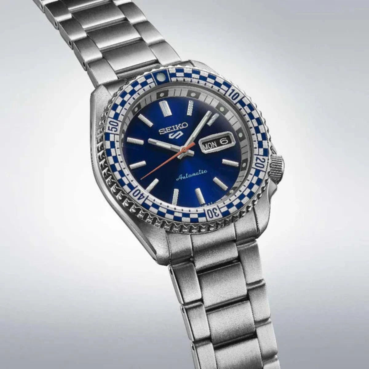 Seiko 5 Sports 43mm Blue Automatic Men's Watch - Stainless Steel Waterproof Wristwatch for Diving, Business & Casual Wear