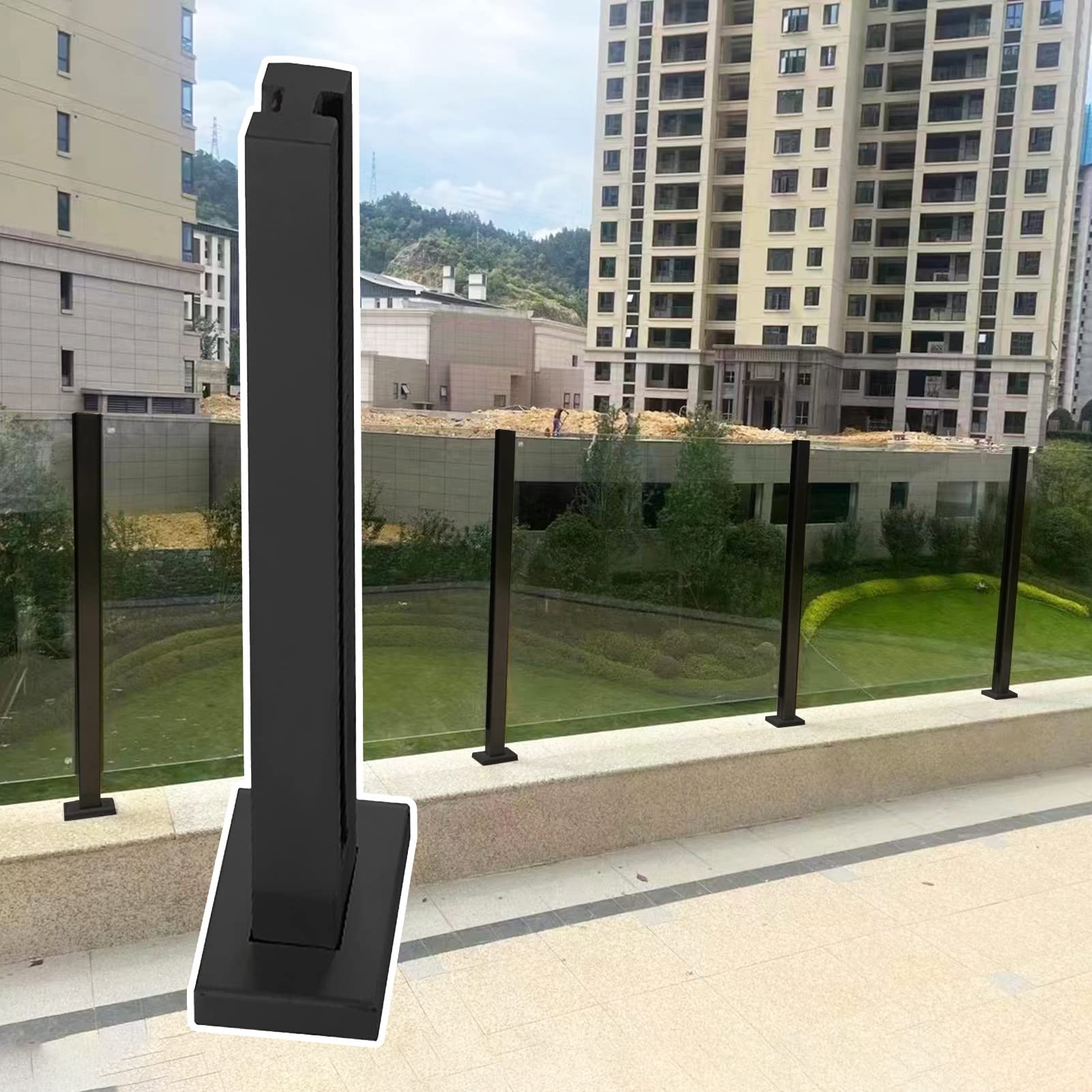 Heavy Duty Black Square Glass Railing Posts with Screws - MBROS Balcony Deck Stair Glass Balustrade Post for Patio, Loft, Platform & Garden - Perfect for Modern Outdoor Railings, Staircase Safety & Decorative Balcony Fencing