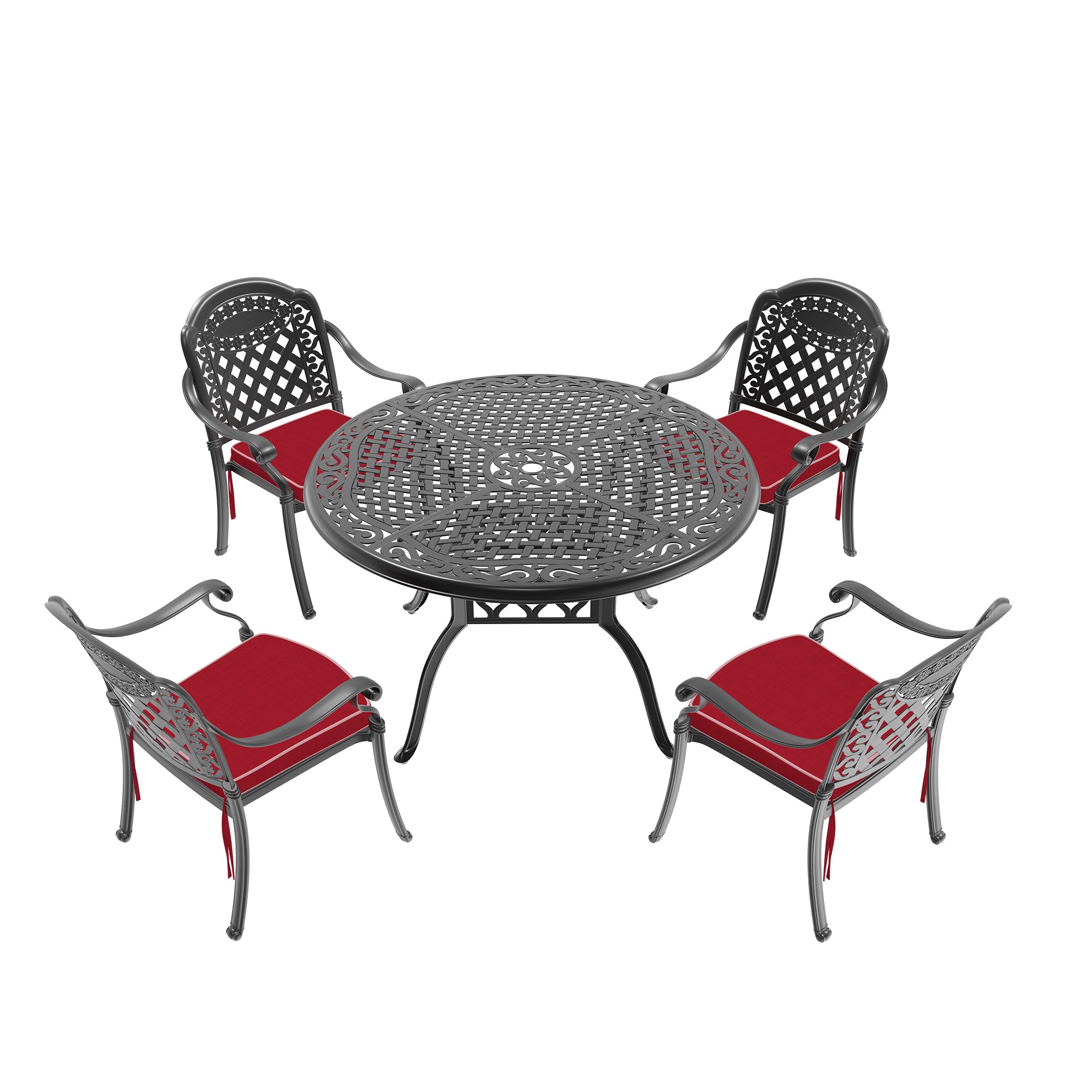5-Piece Cast Aluminum Patio Furniture Set with Cushions - Outdoor Garden, Poolside, or Backyard Lounge Seating - Available in Multiple Color Options