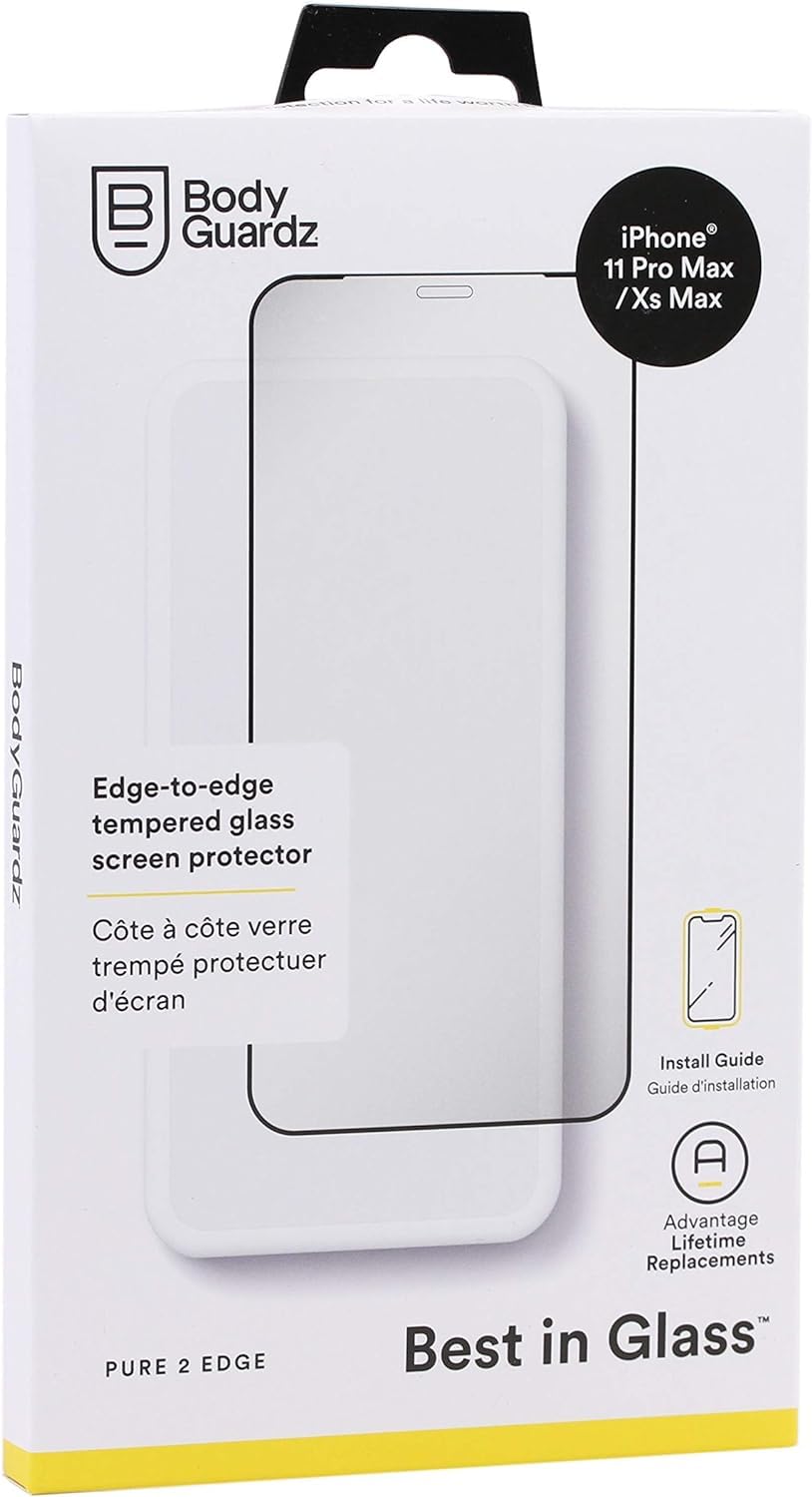 BodyGuardz Pure 2 Edge Tempered Glass Screen Protector for iPhone 11 Pro Max - Ultra Thin Edge-to-Edge Protection, Case Friendly - Perfect for Everyday Use, Work & Travel